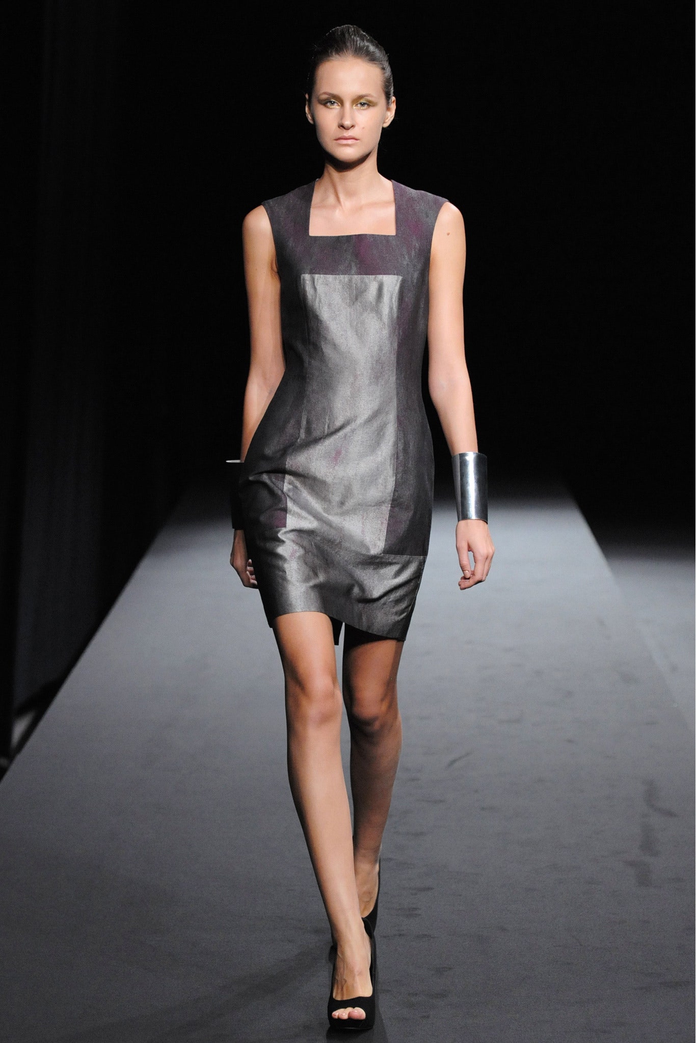 black leather fitted dress