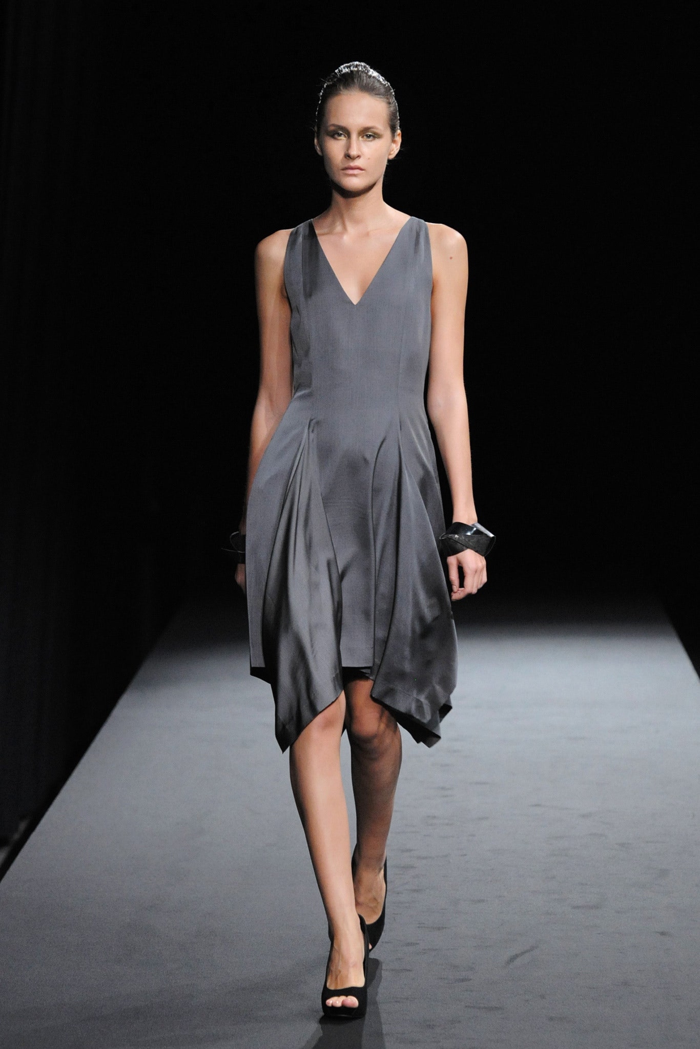 gray silk sleeveless dress