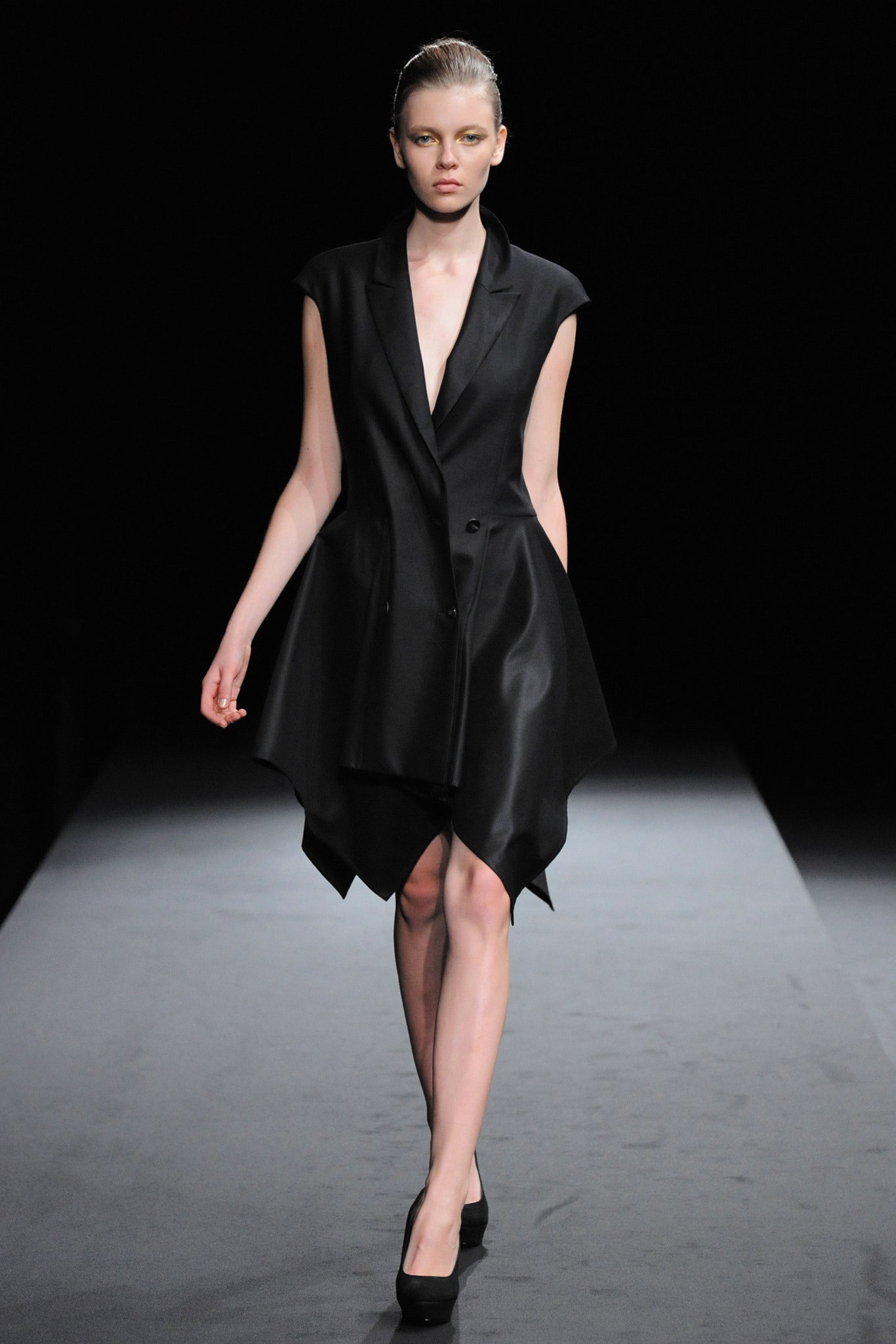 black silk sleeveless asymmetric dress