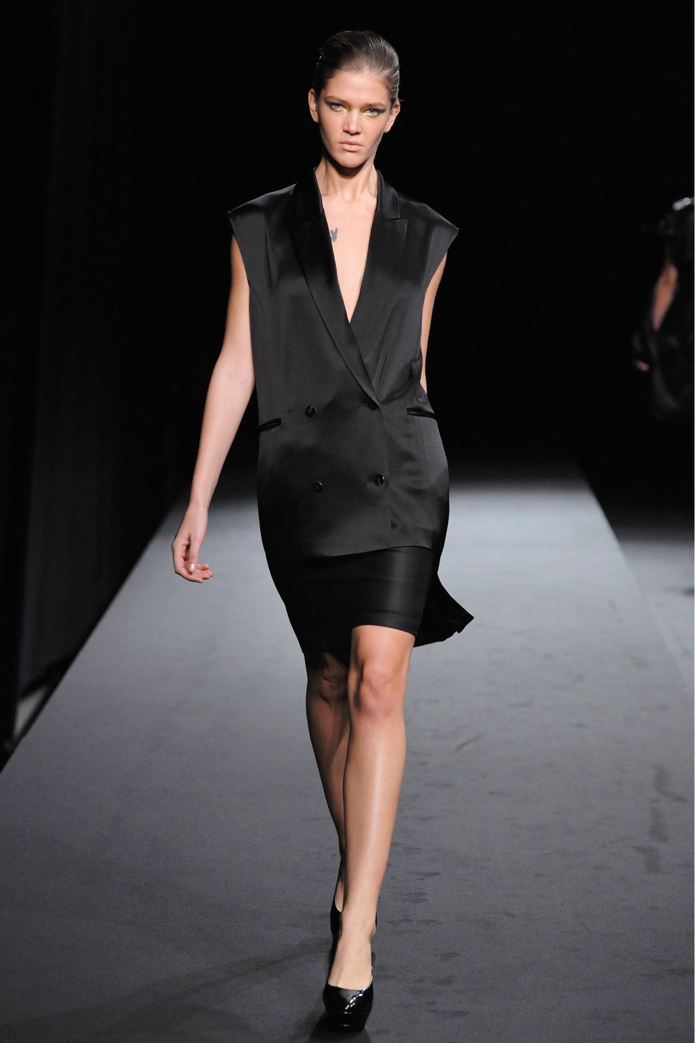 black silk sleeveless dress