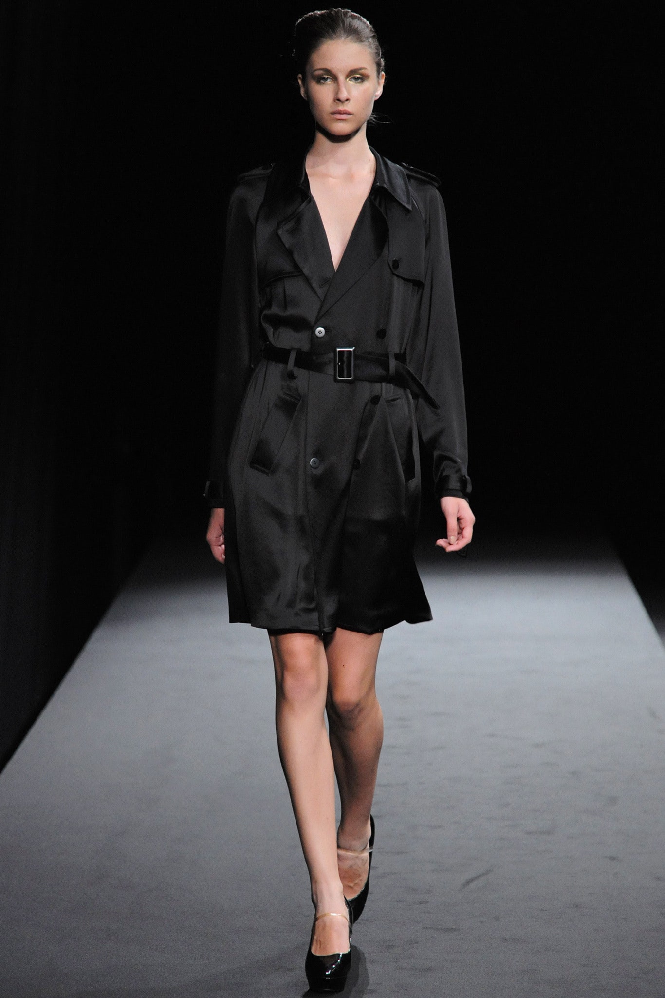 black silk belted dress