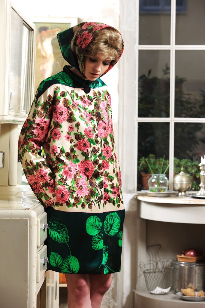 floral coat and scarf