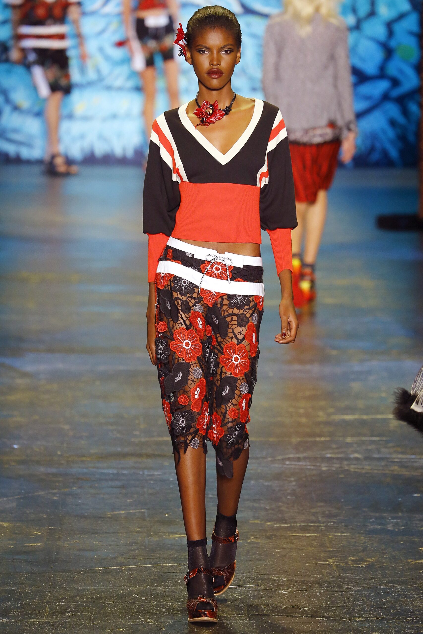color-blocked top with flared skirt