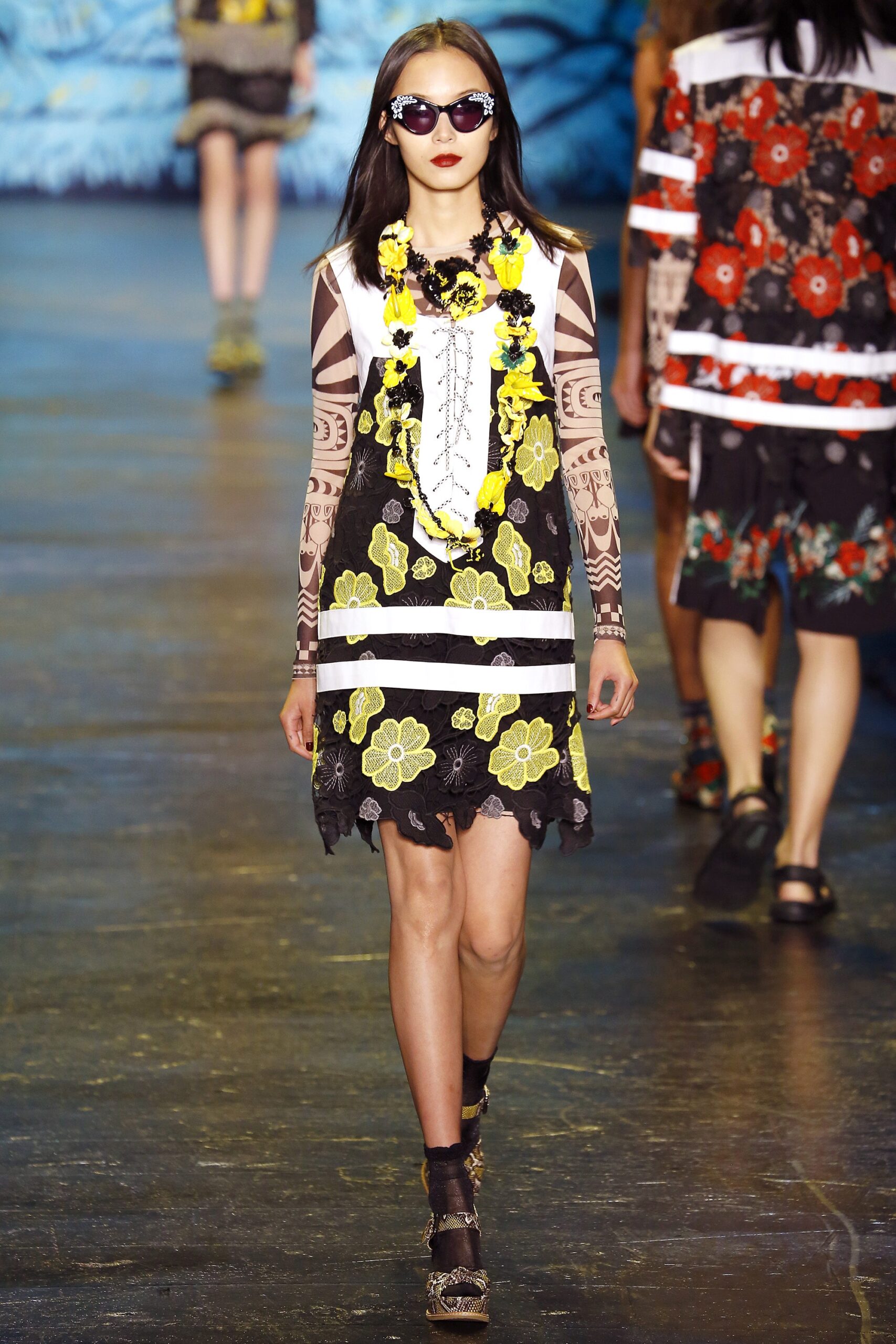 black and white embroidered mini dress