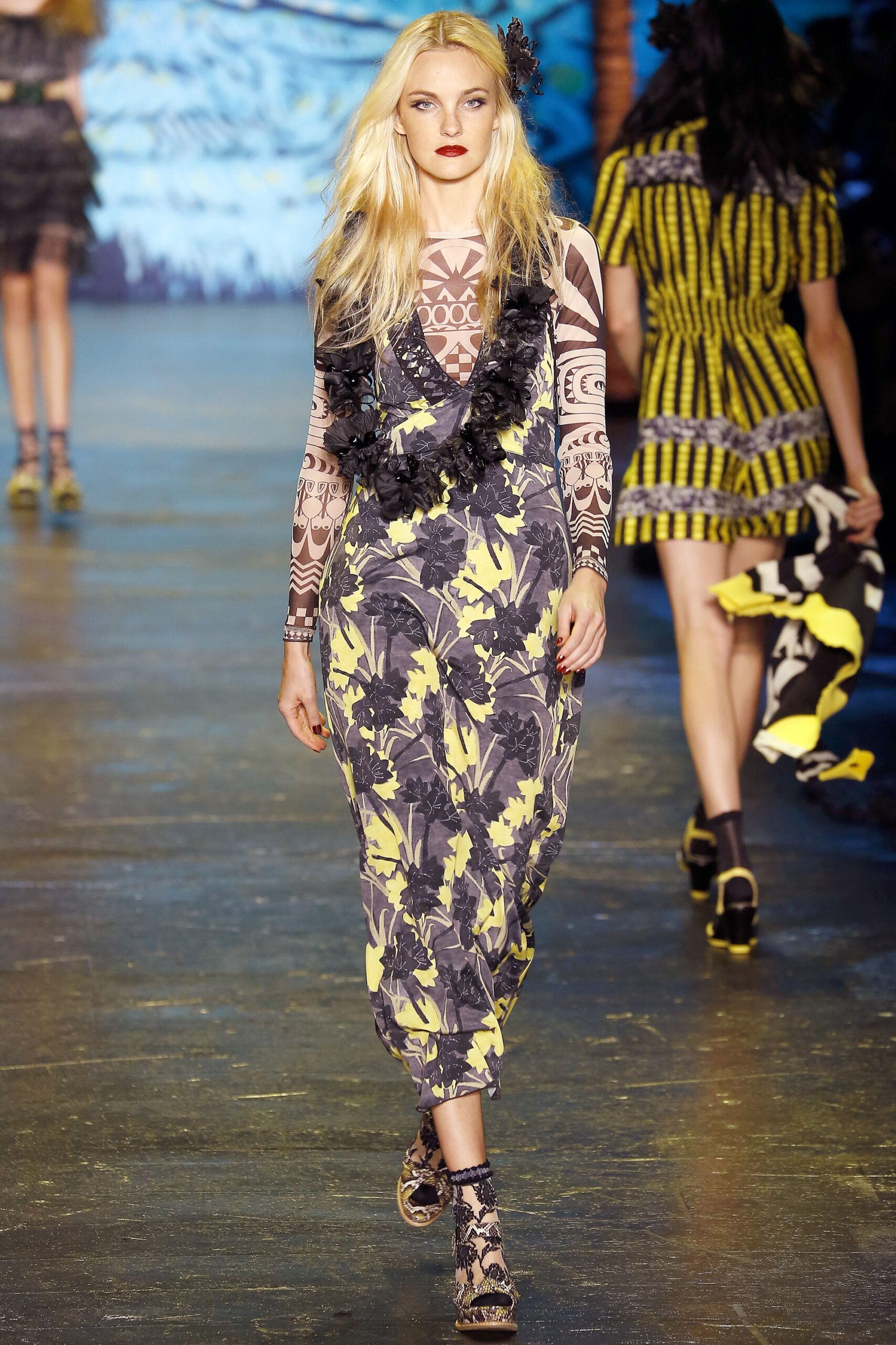 black and yellow printed jumpsuit
