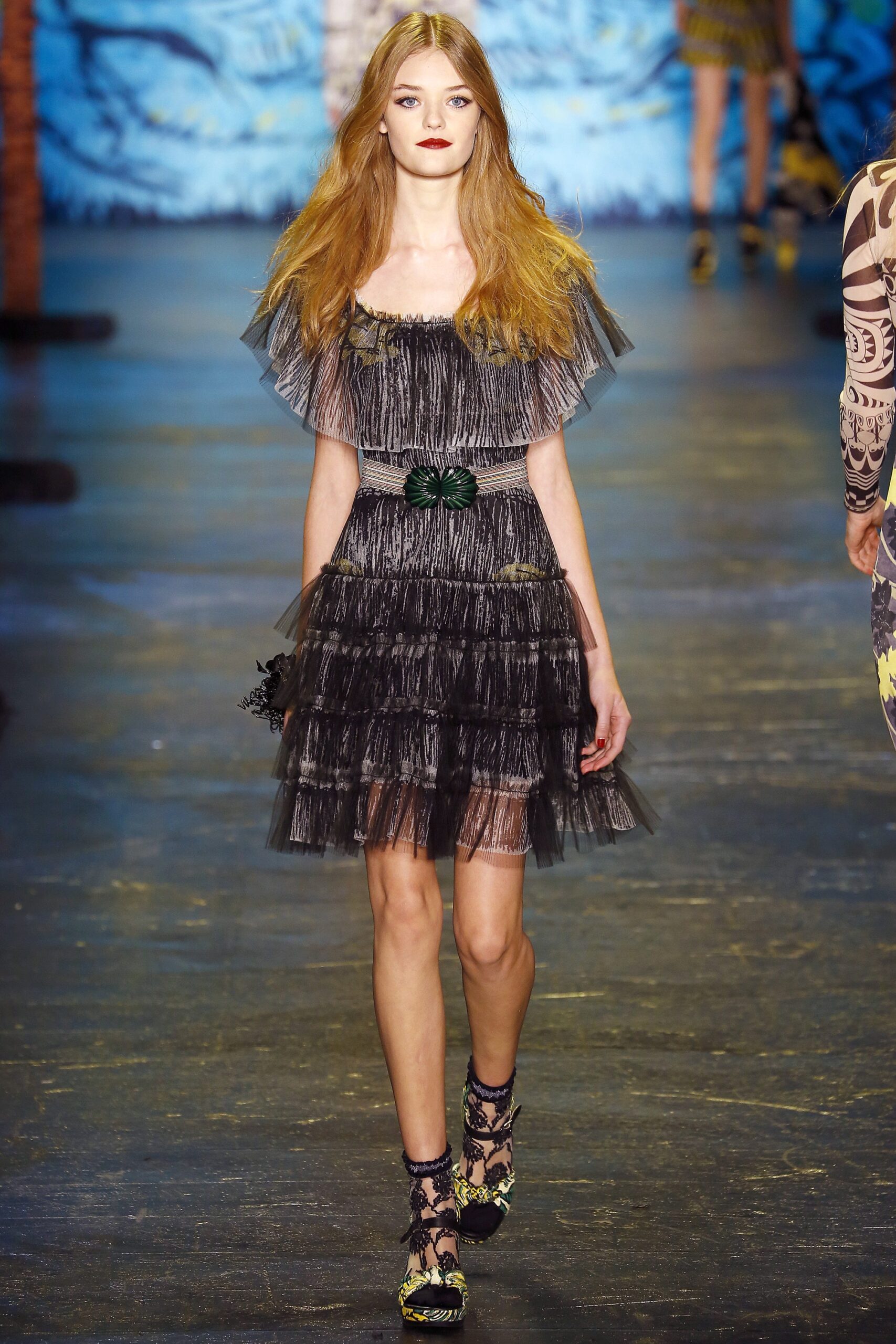 black tiered ruffled mini dress