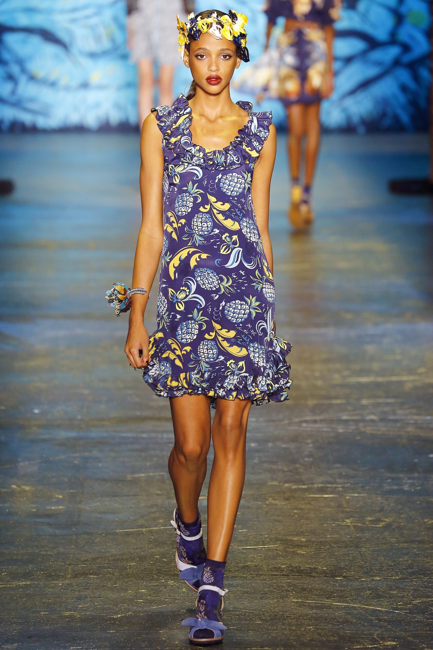 blue printed mini dress