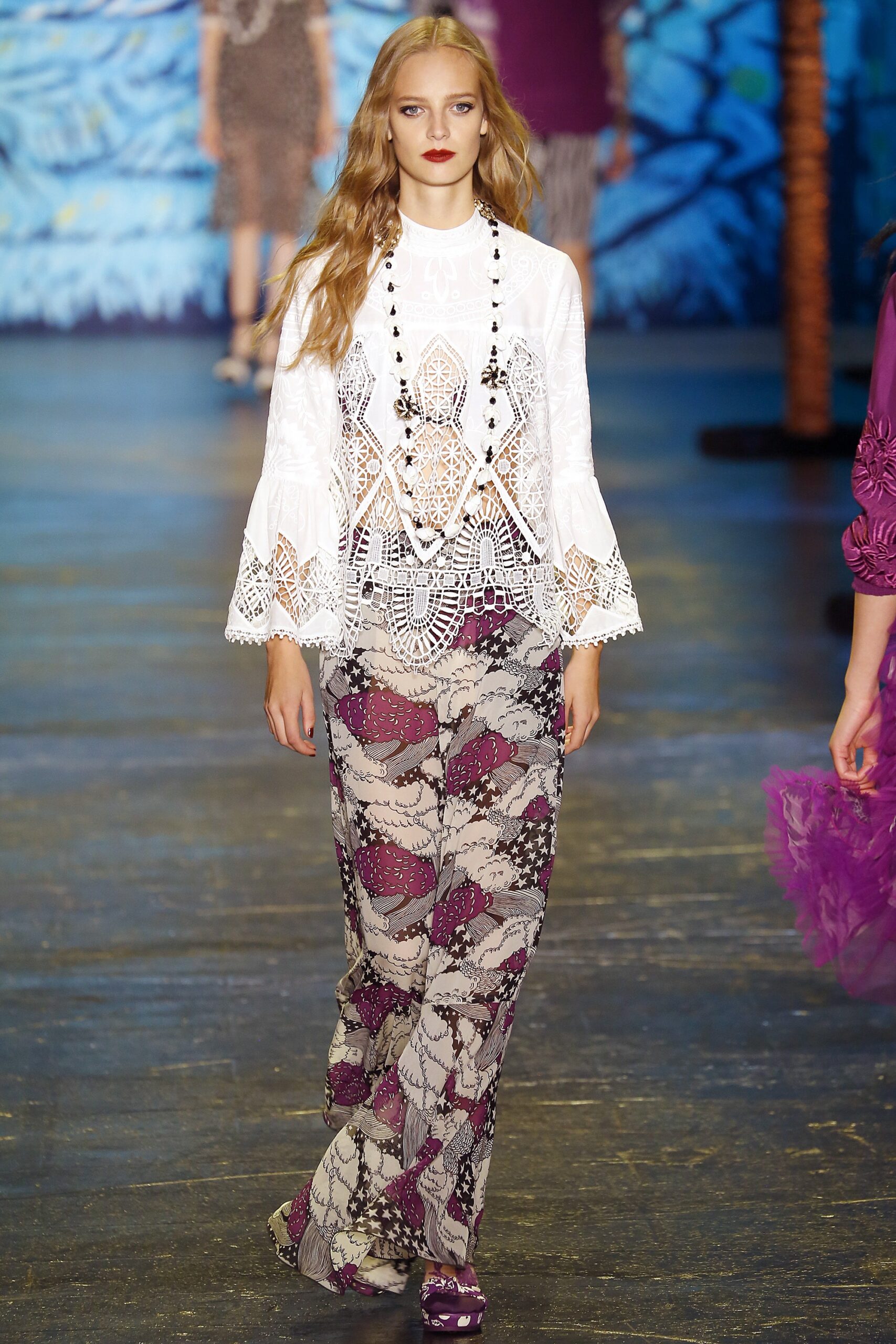 white embroidered top with multi pants