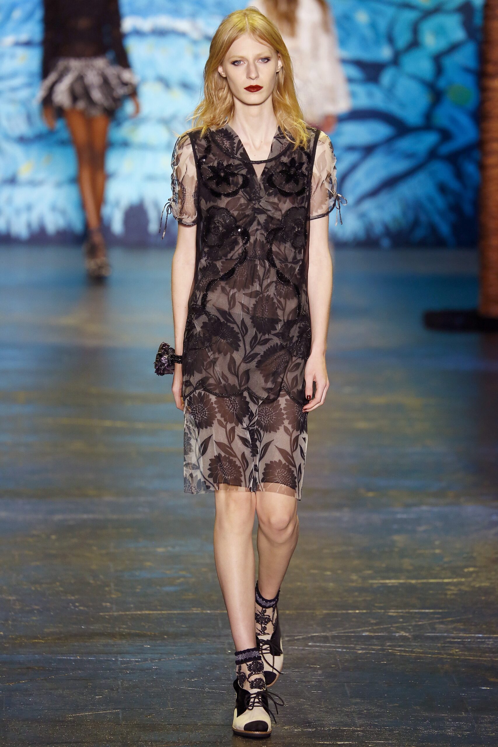 black floral sheer mini dress