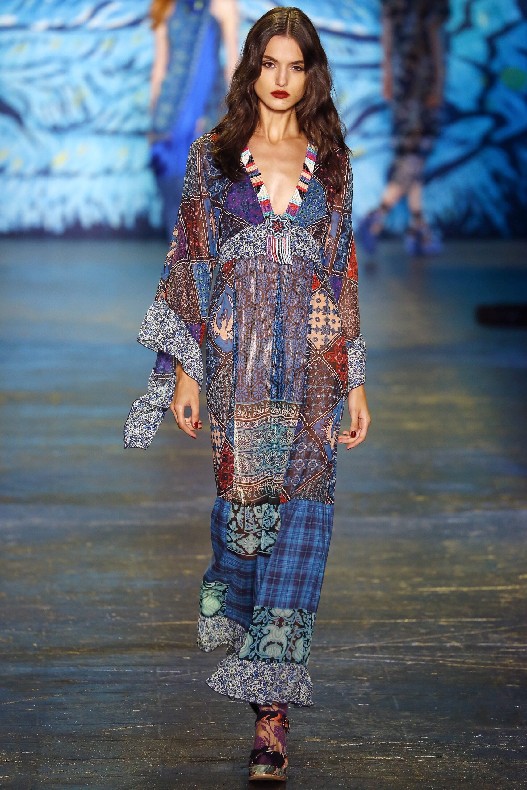 blue multi-patterned relaxed maxi dress