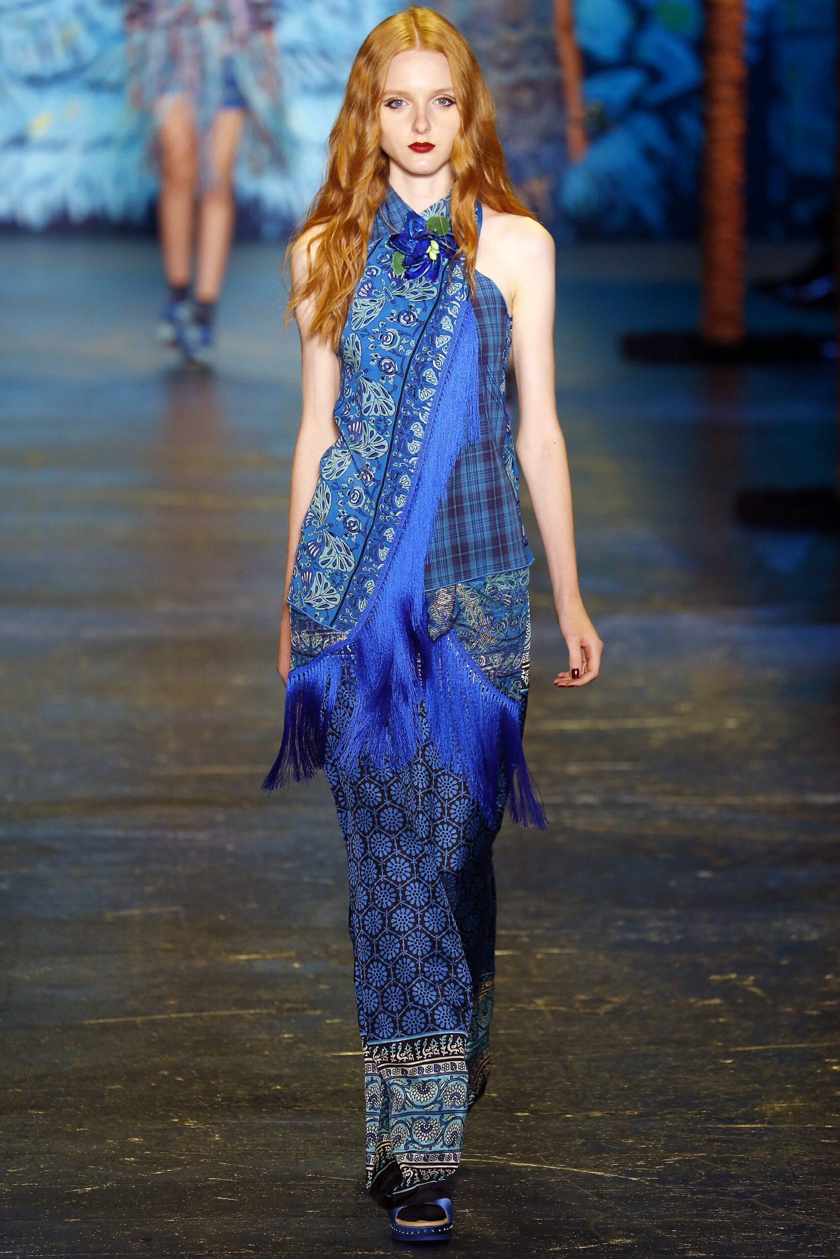 blue silk sleeveless dress