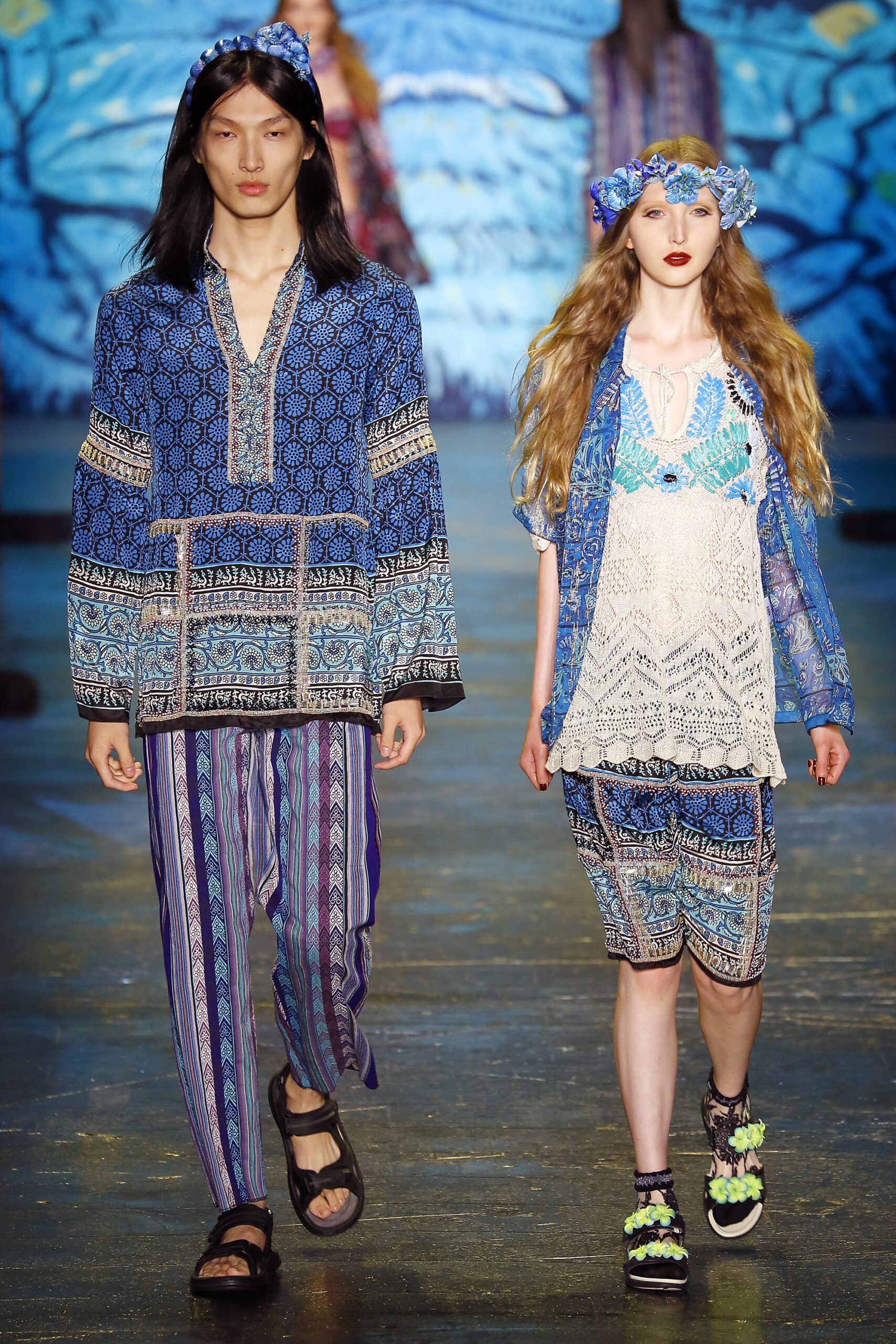 blue printed top and pants