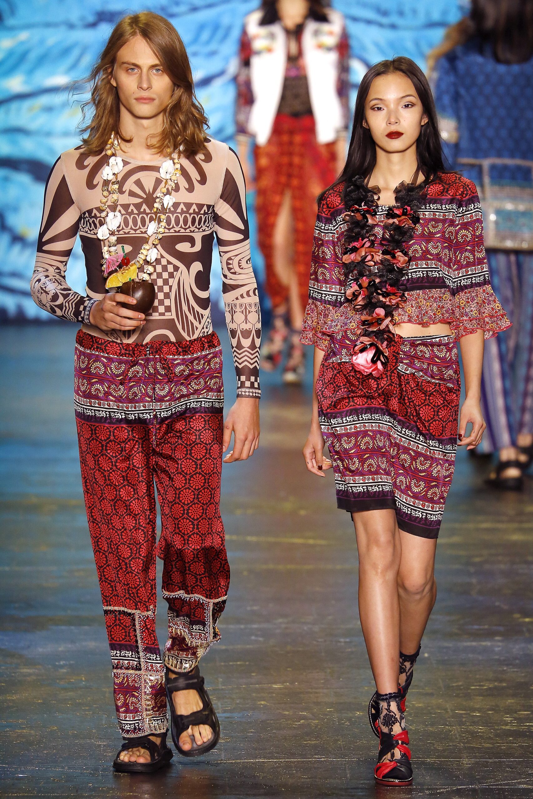 red printed top and skirt