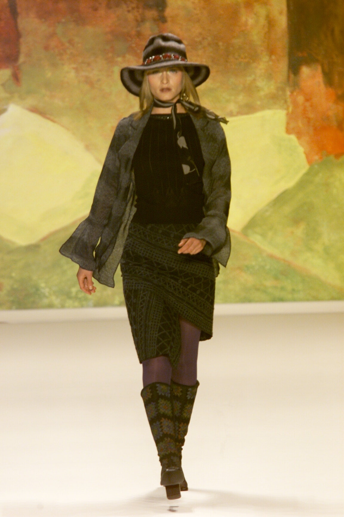 black silk blouse with asymmetric skirt