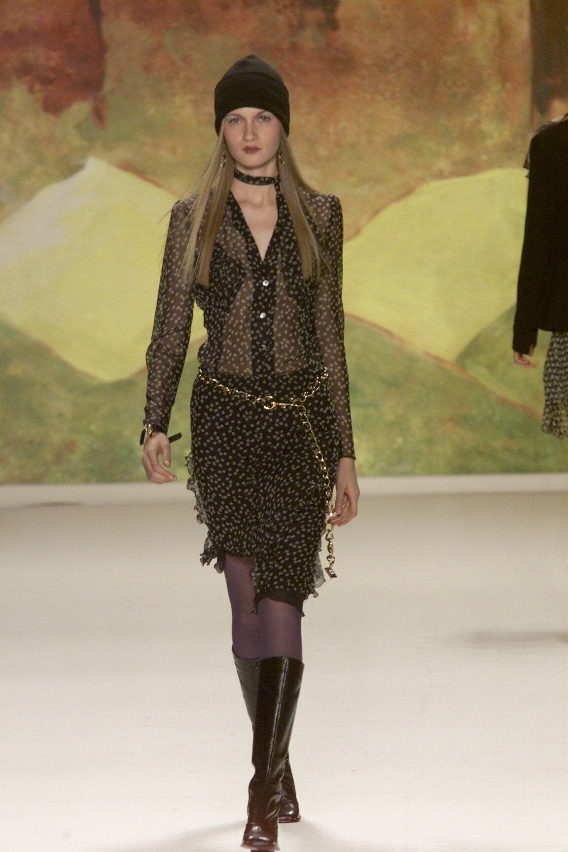 black floral midi dress with boots