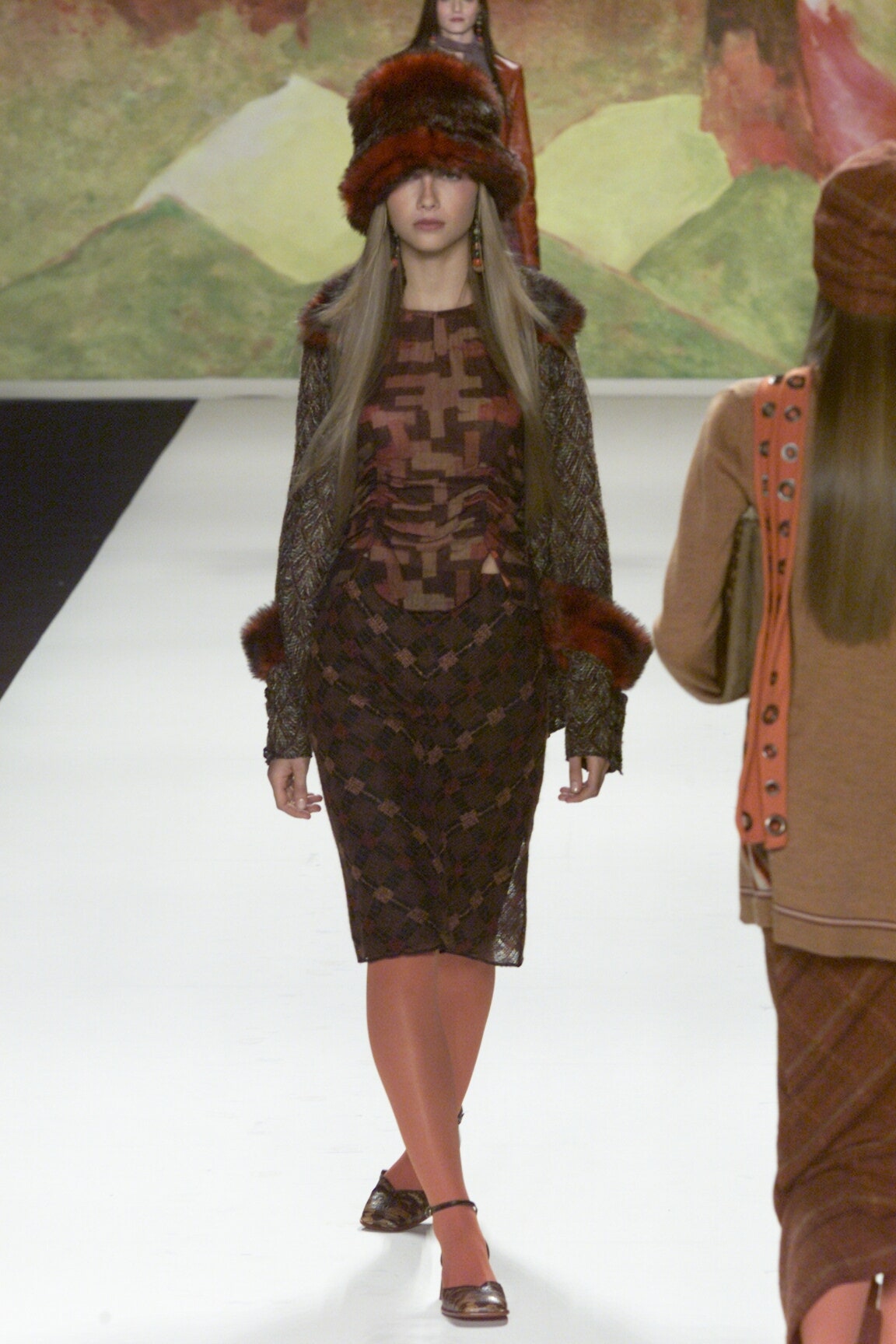 brown printed midi dress with jacket