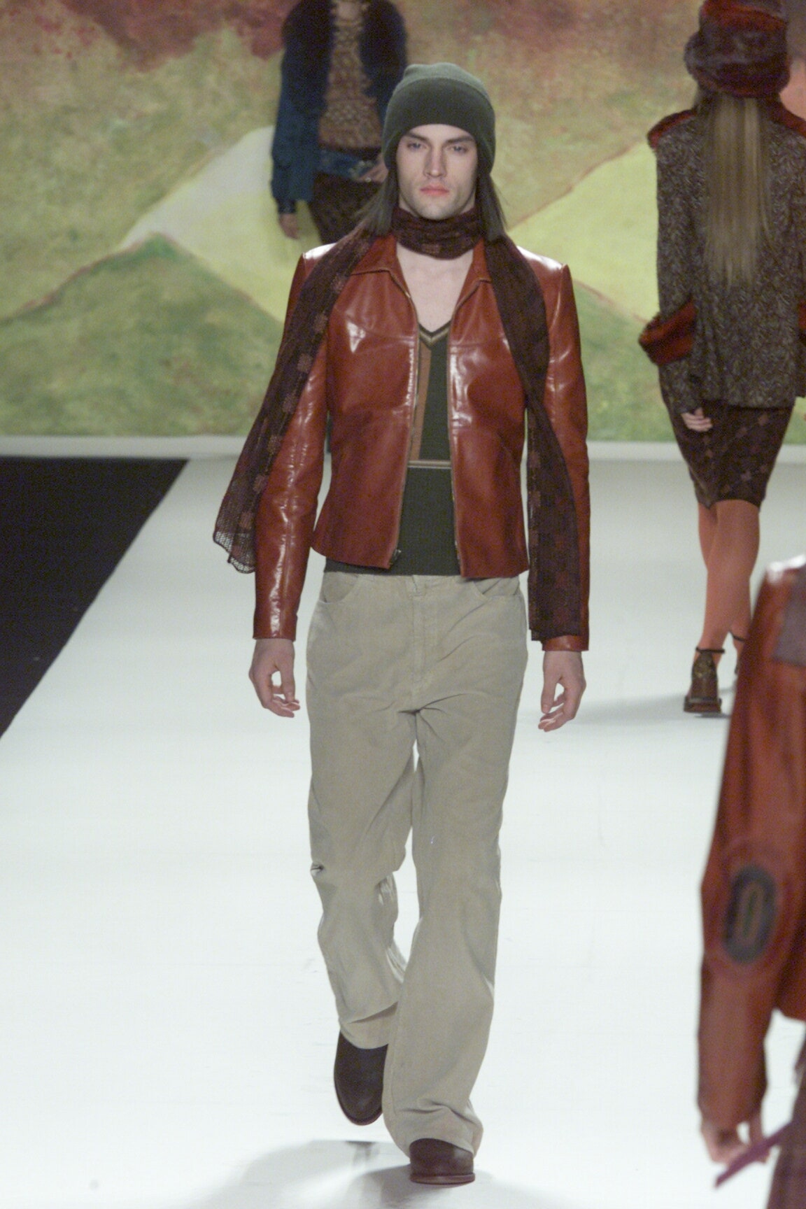 brown leather jacket with black top