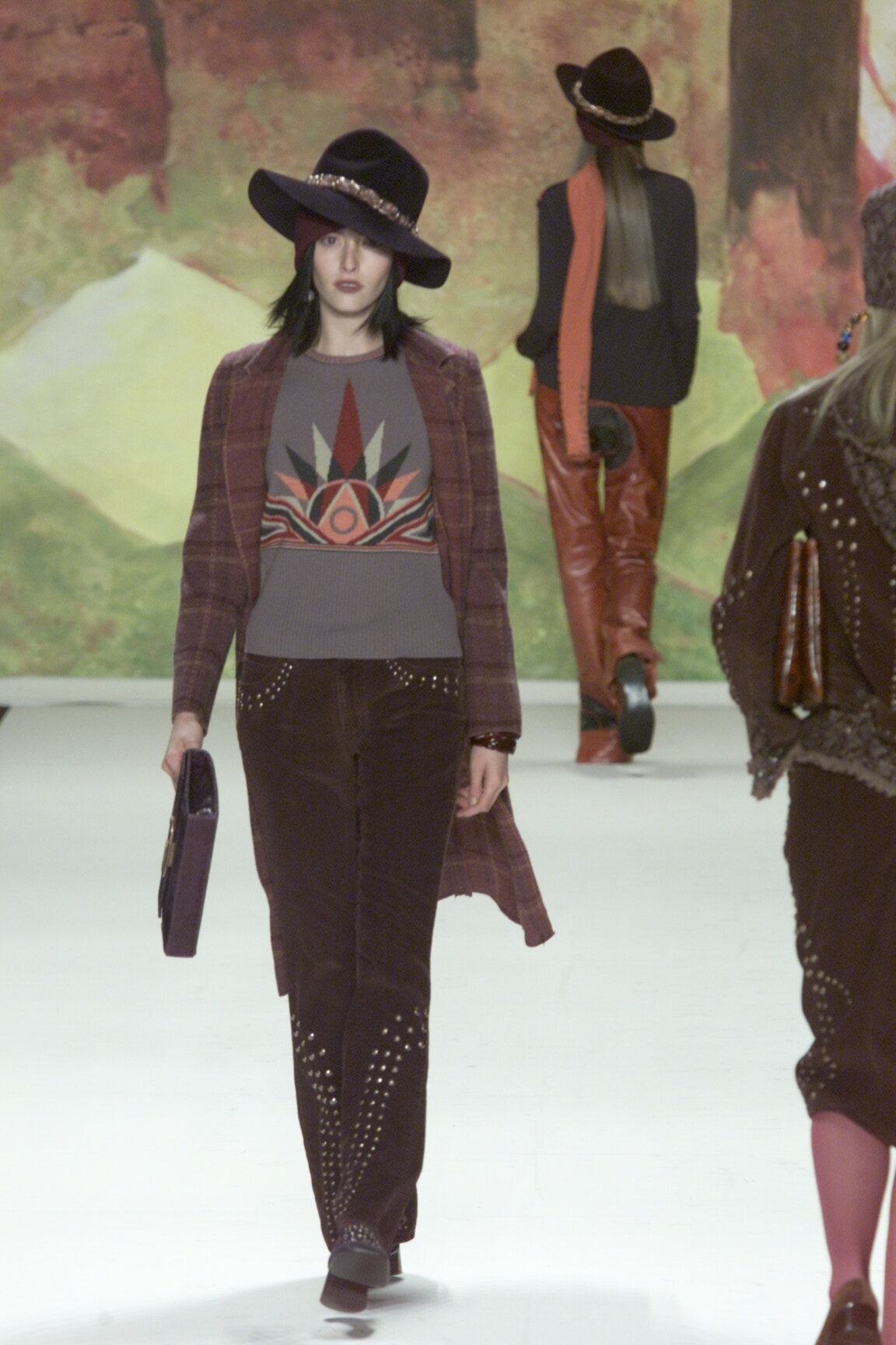 brown fitted coat with gray top