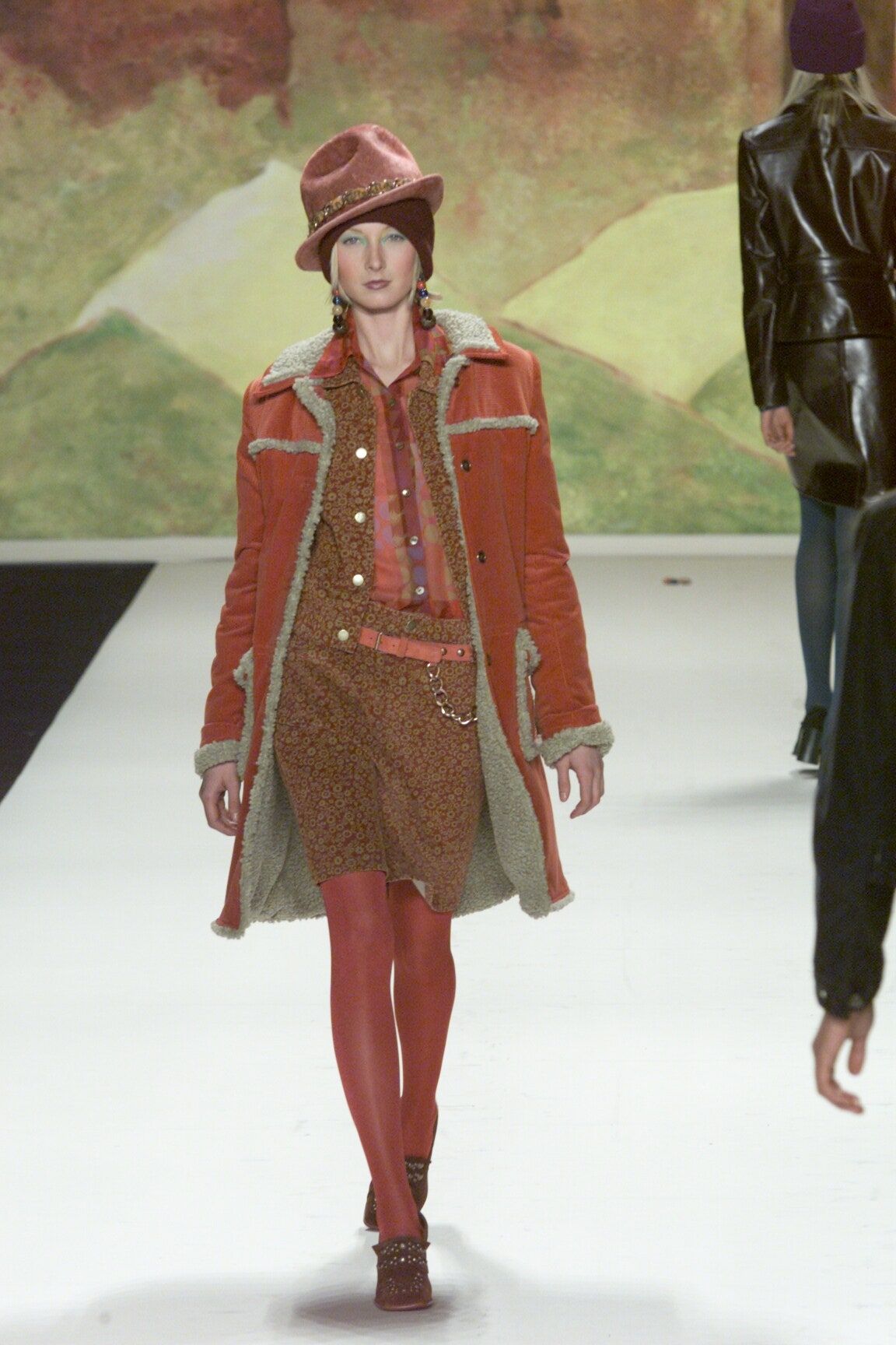 orange coat with mini dress