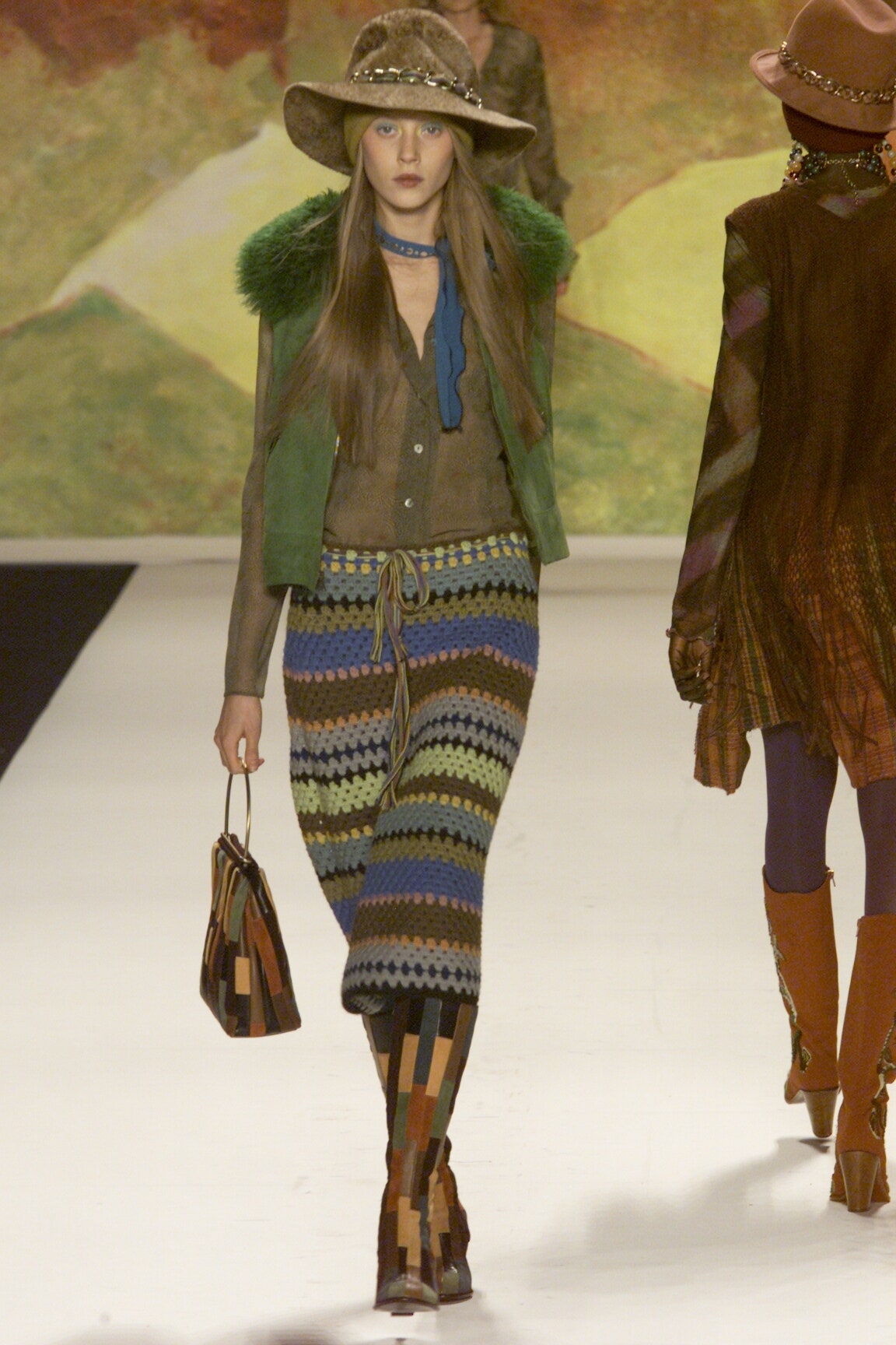 brown green fitted top with tiered skirt
