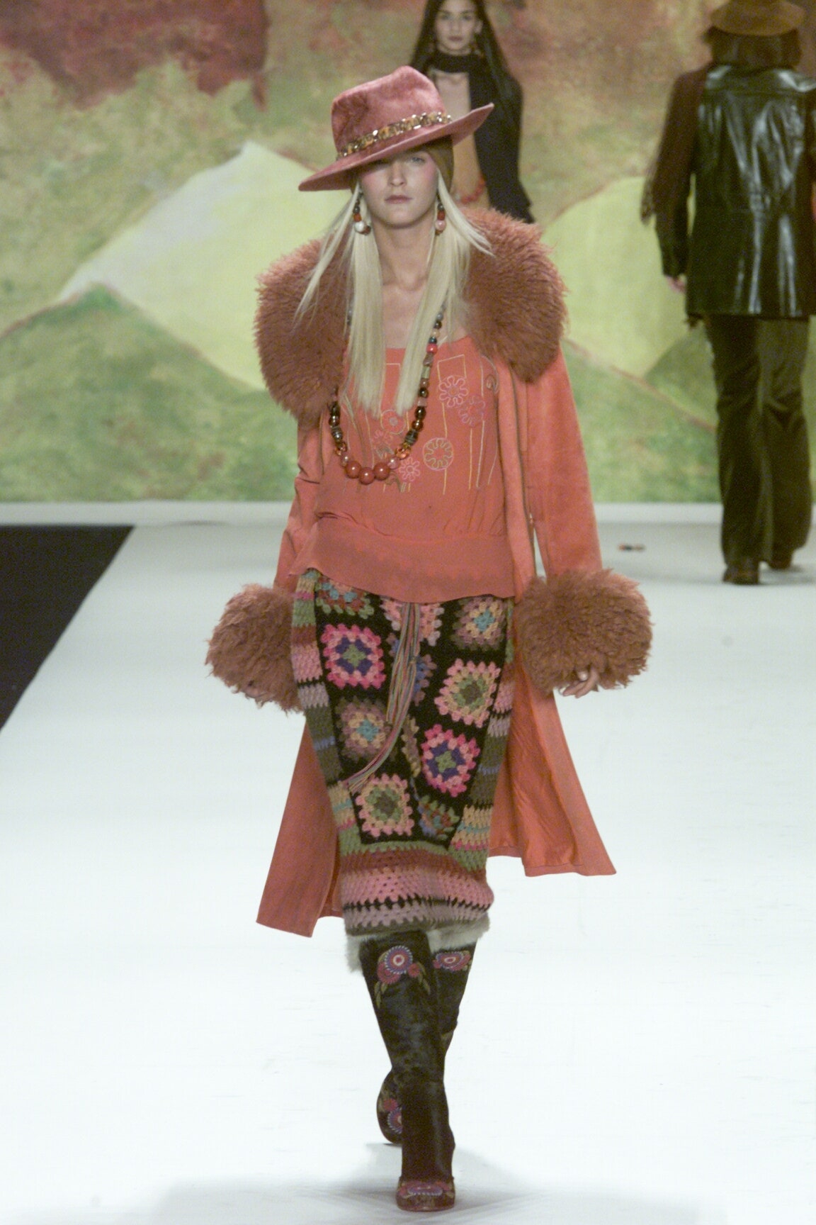 pink wool coat with embroidered top