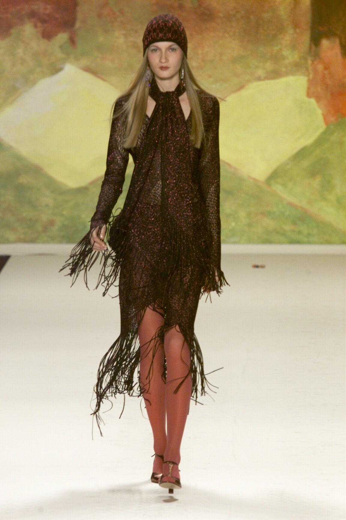 fringed red black midi dress