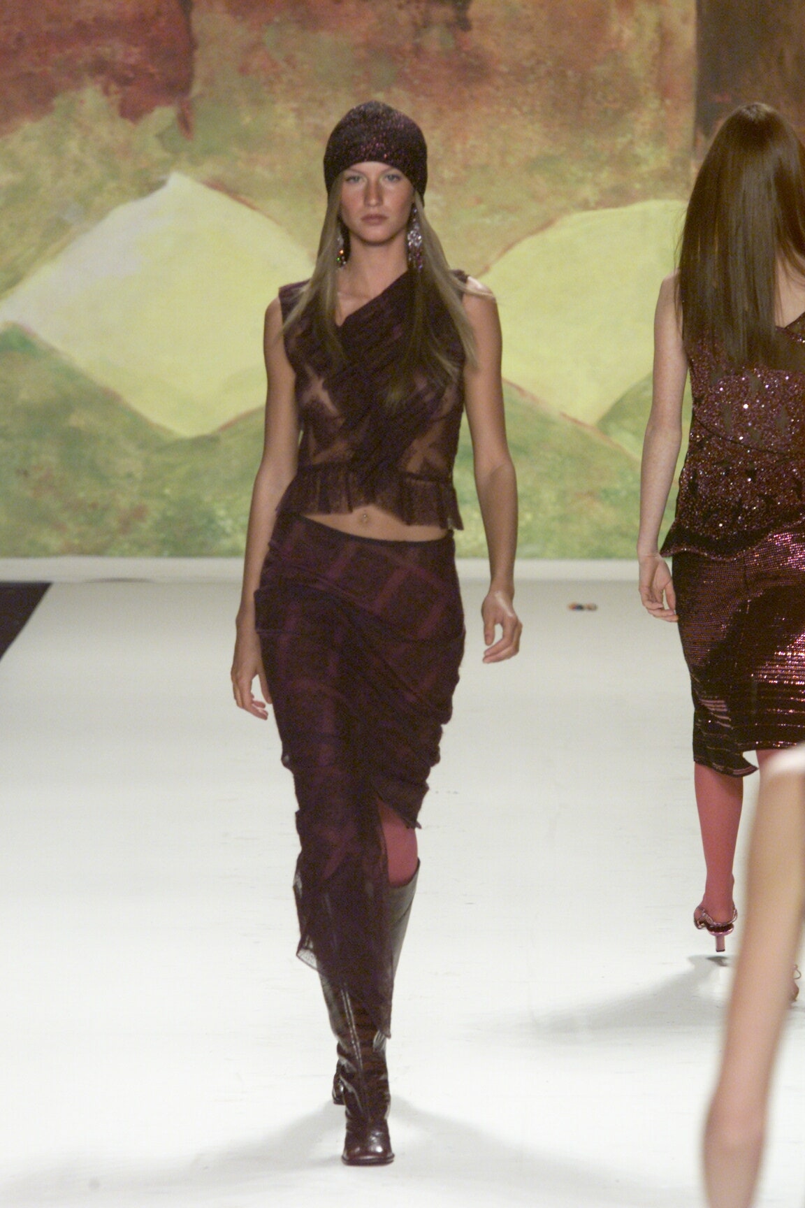 fitted purple silk top and skirt