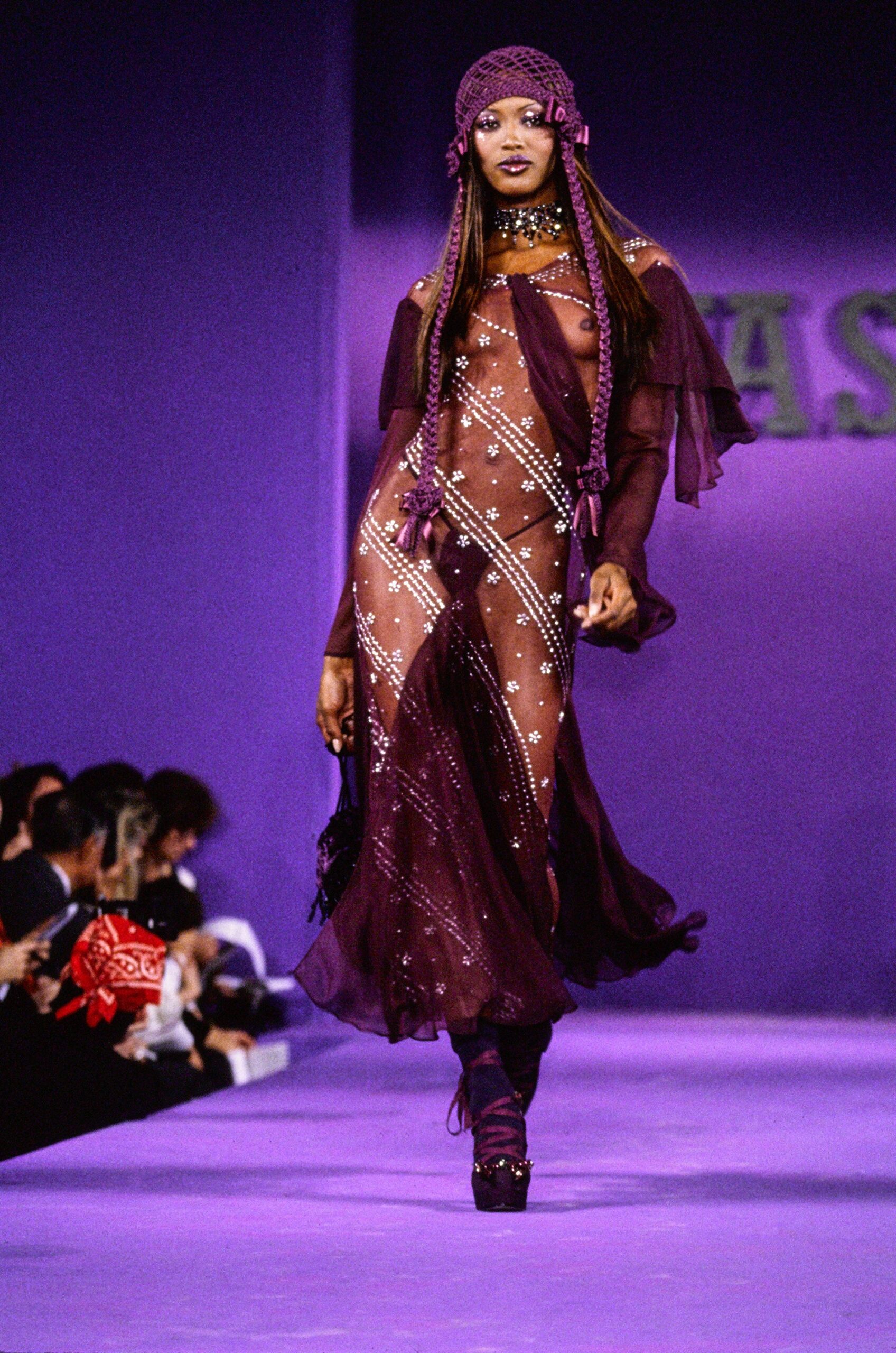 fitted purple silk maxi dress