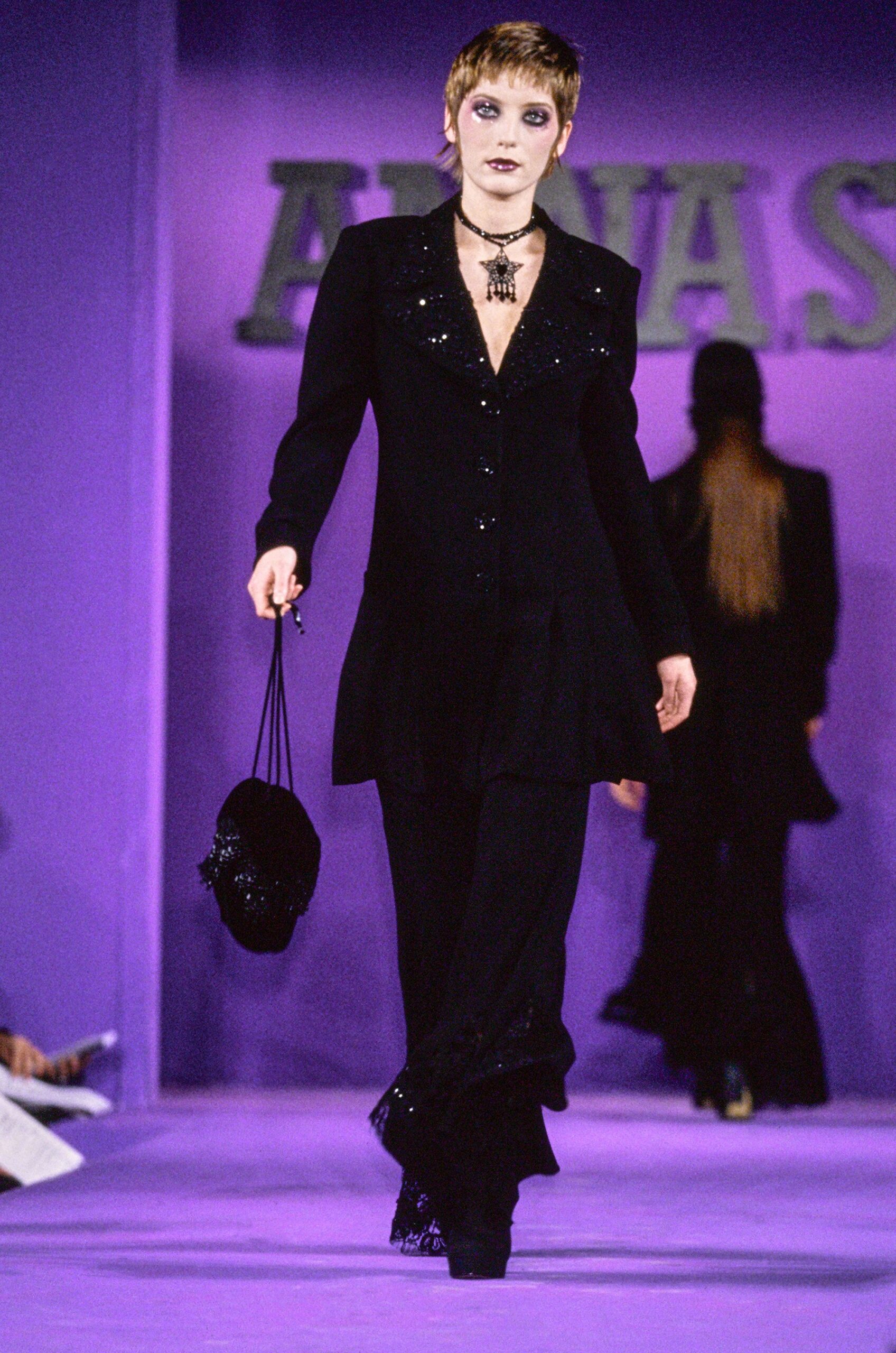 black silk fitted suit