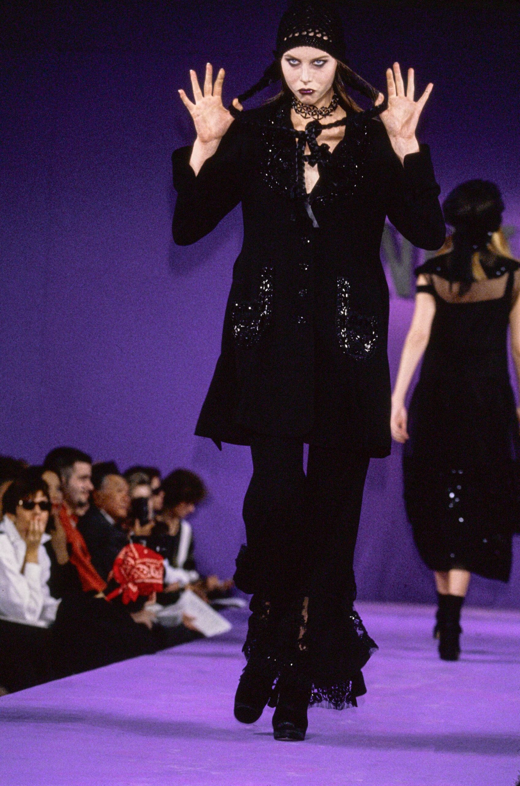 black silk long-sleeve collared fitted beaded buttoned coat