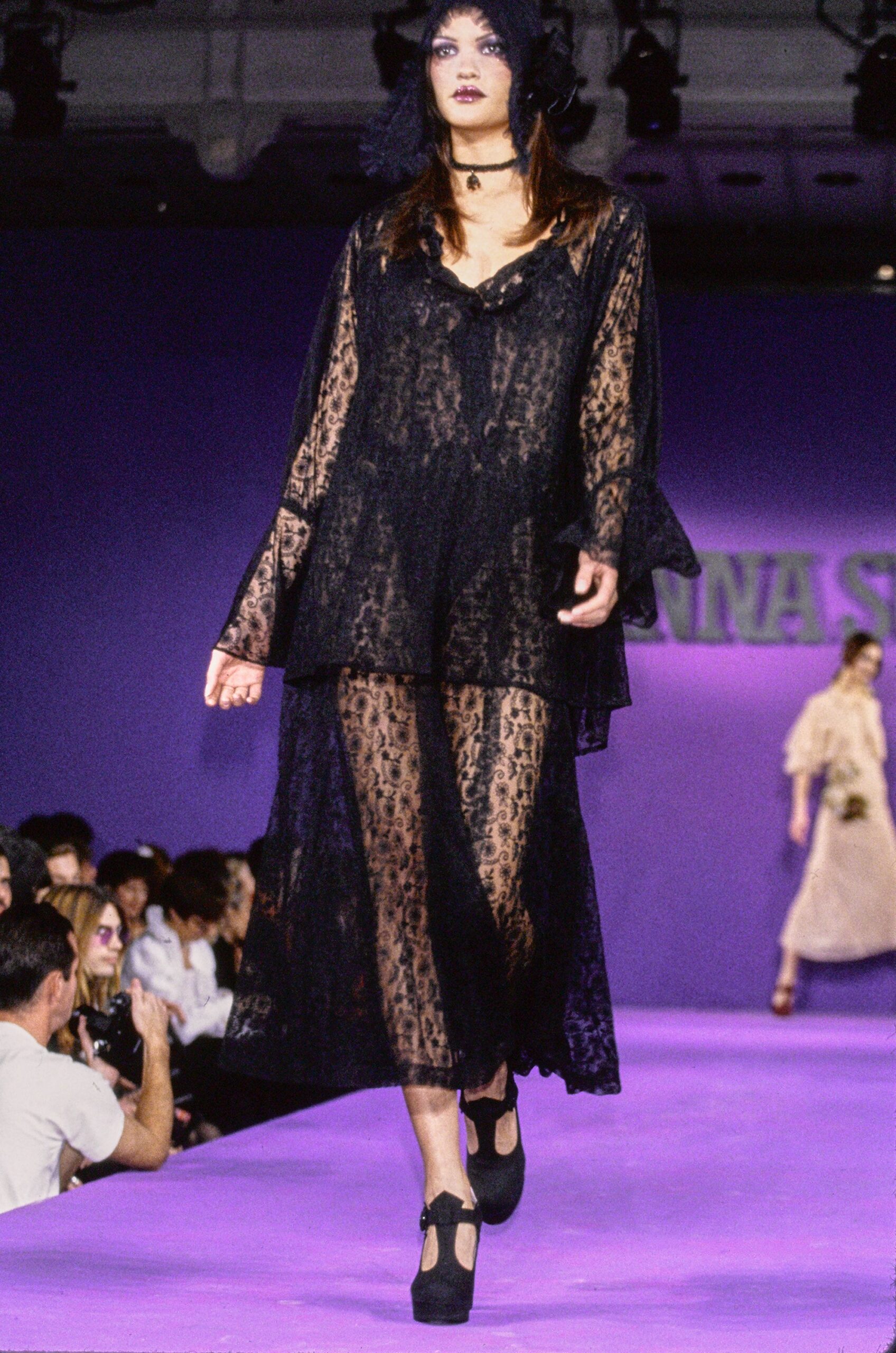 black lace midi dress with platform shoes