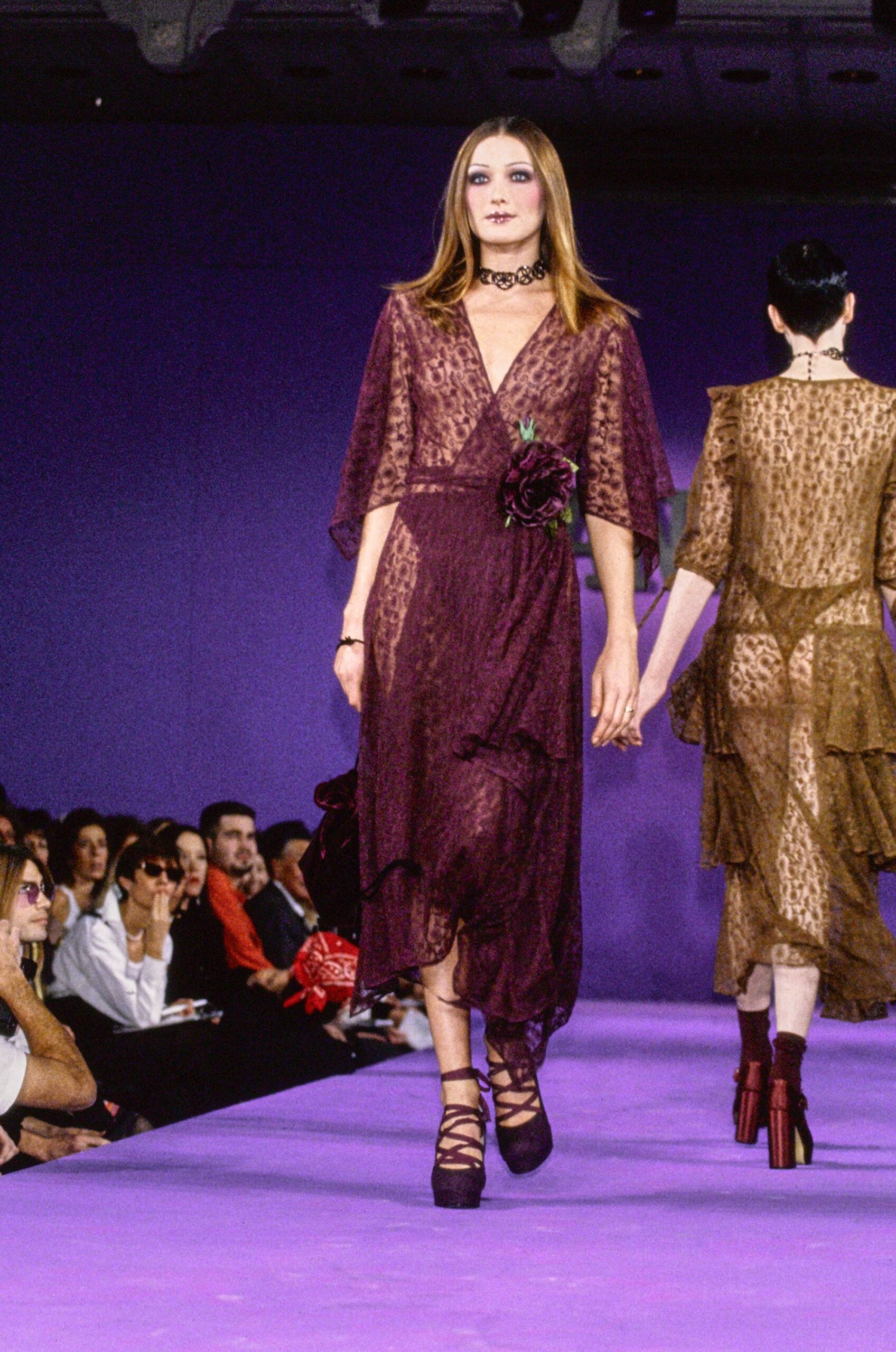 purple chiffon long-sleeve dress