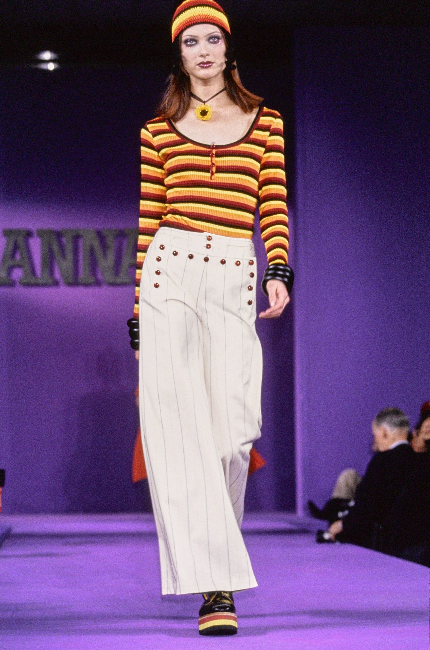 striped fitted top with wide-leg pants