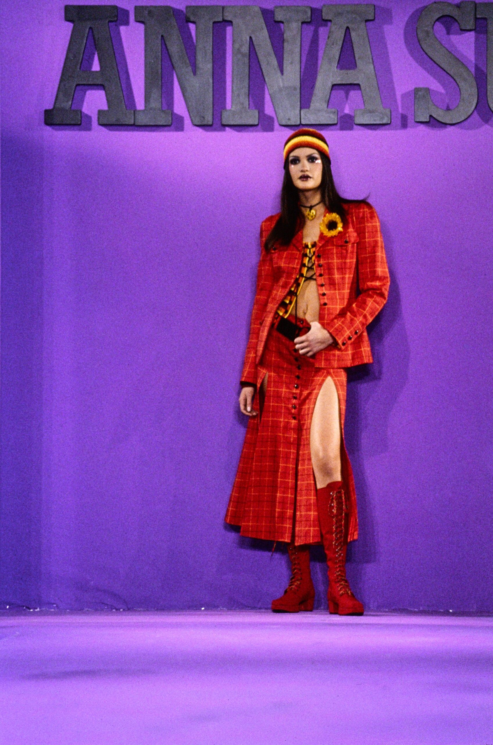 red checked blazer and skirt