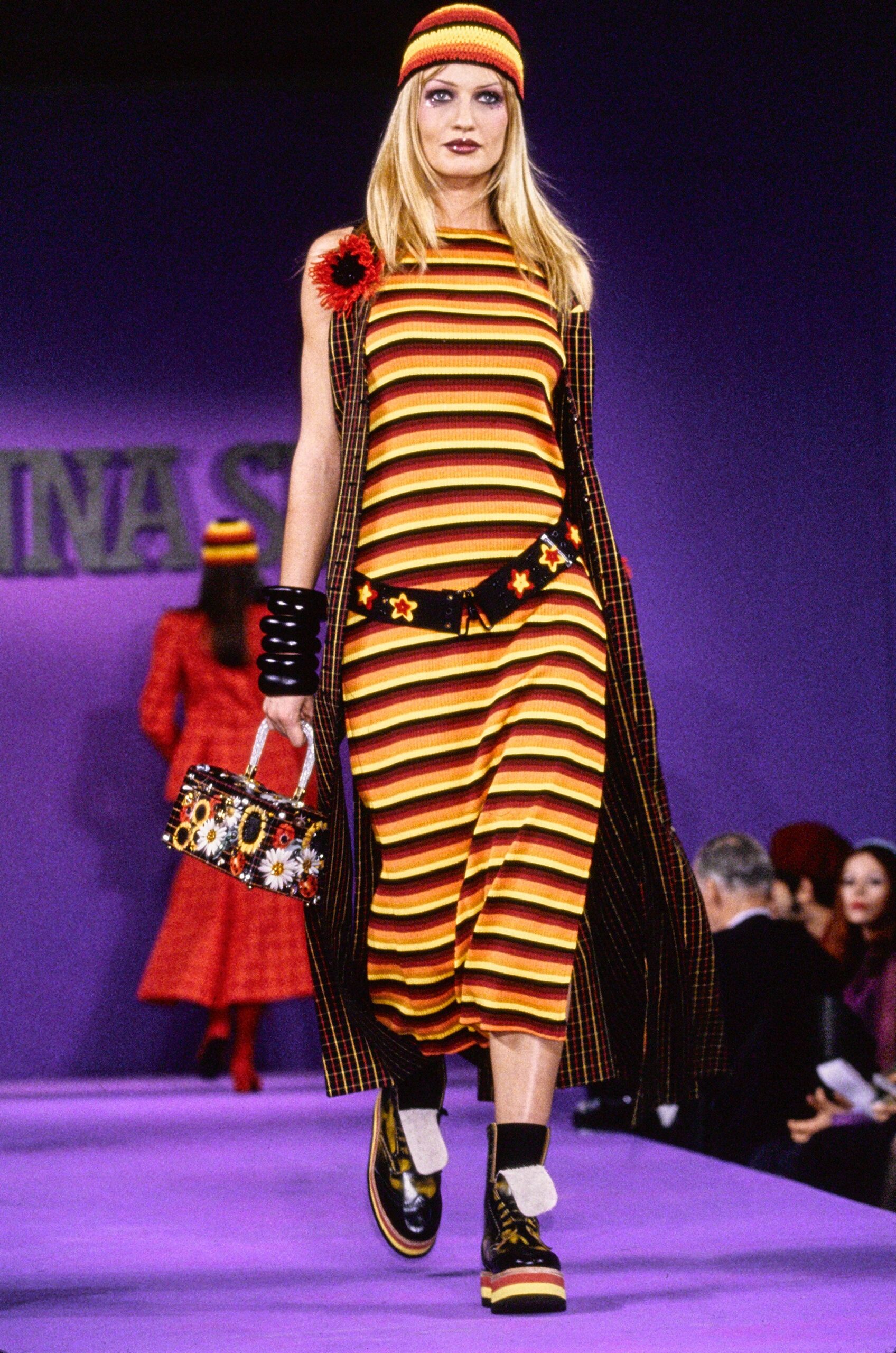 striped midi dress with coat