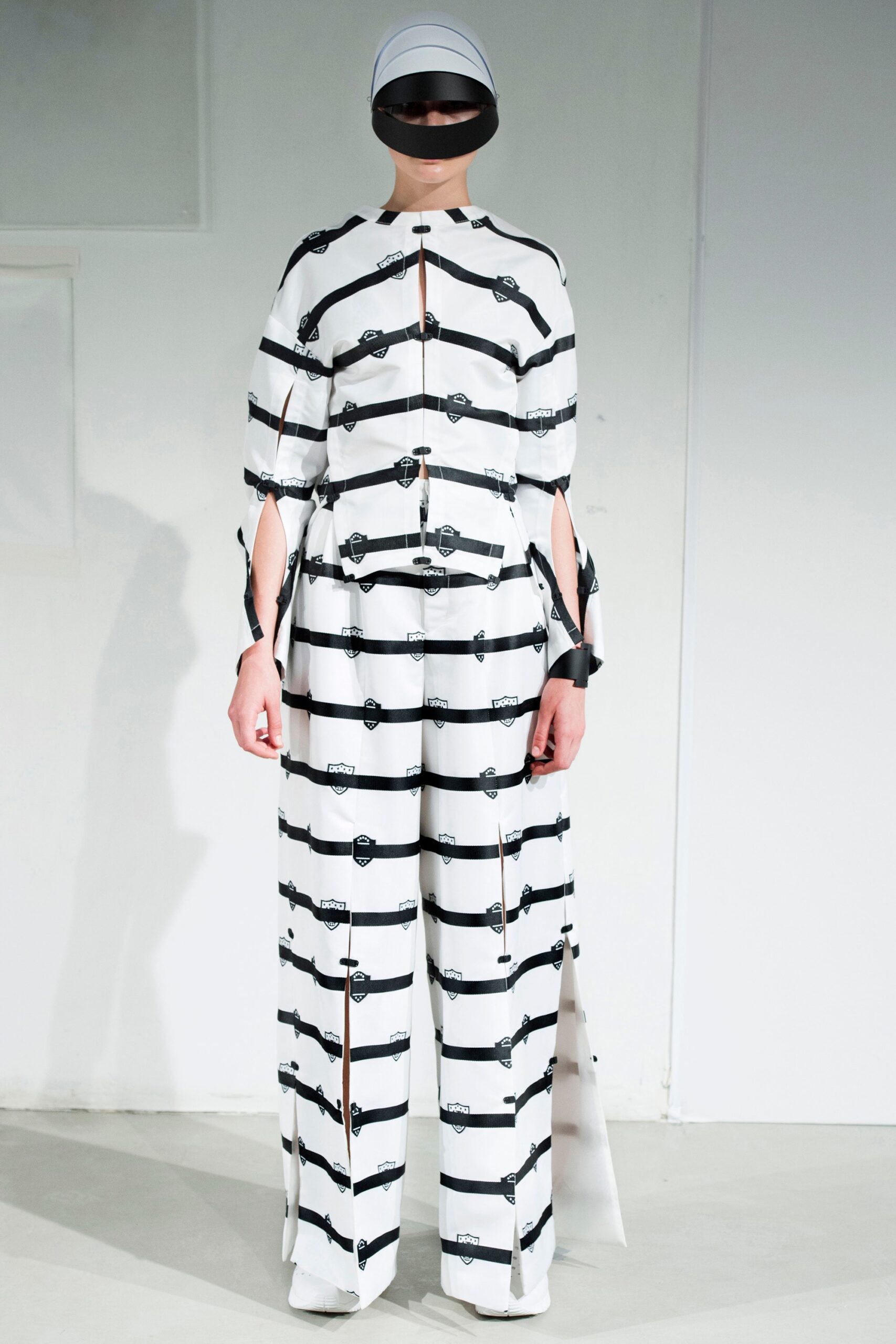 white and black striped jumpsuit