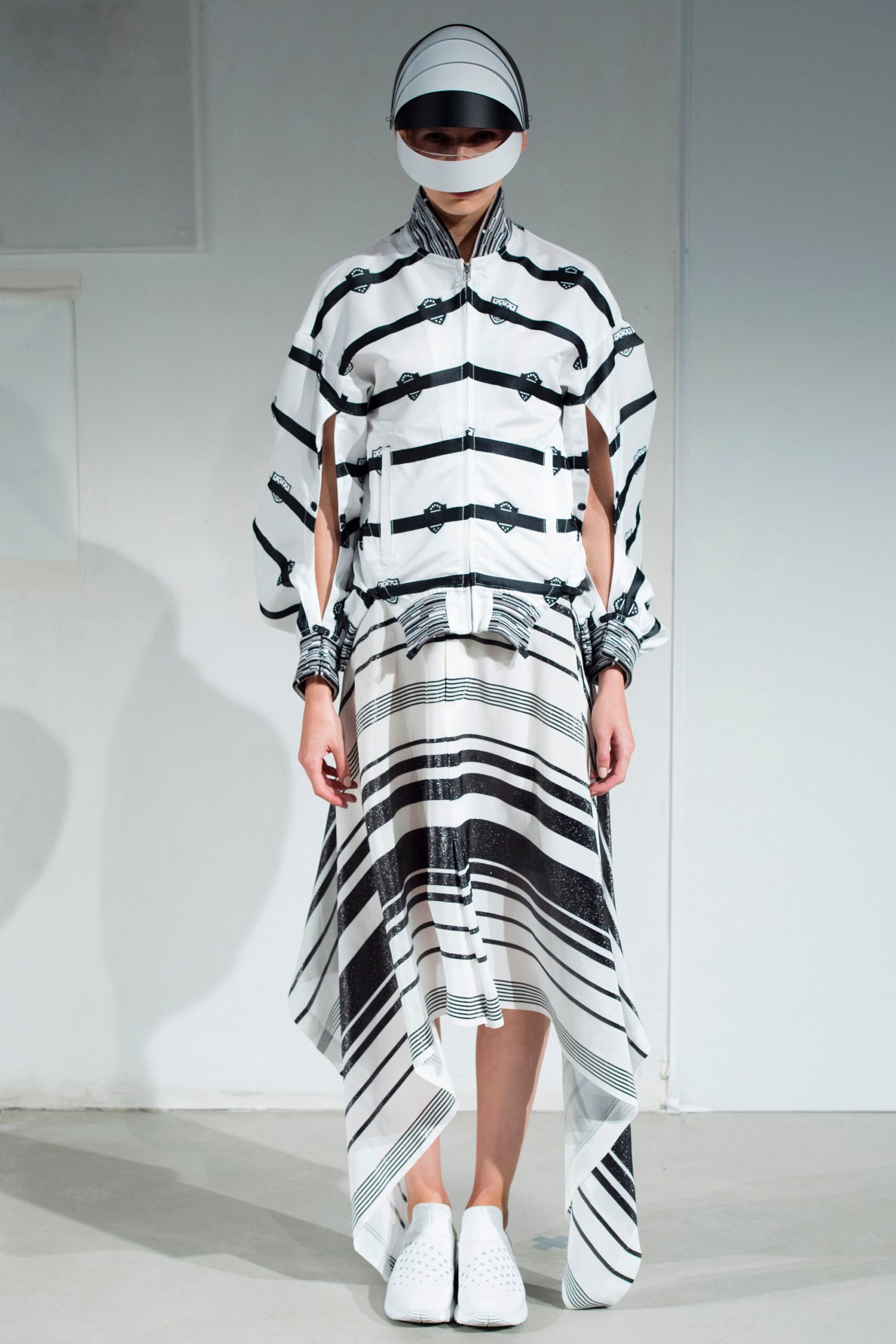 striped black and white blouse and skirt