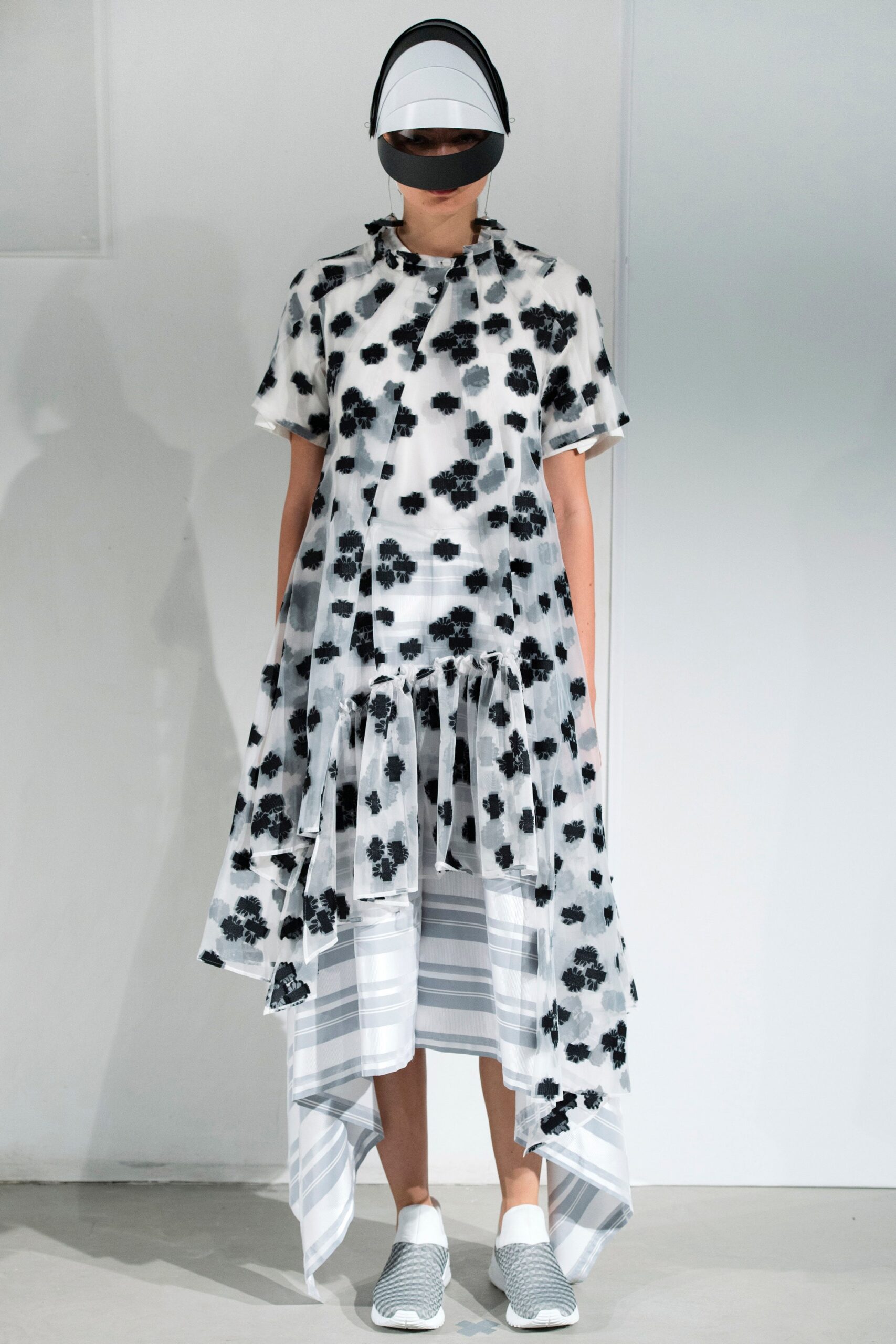 asymmetric black and white dress