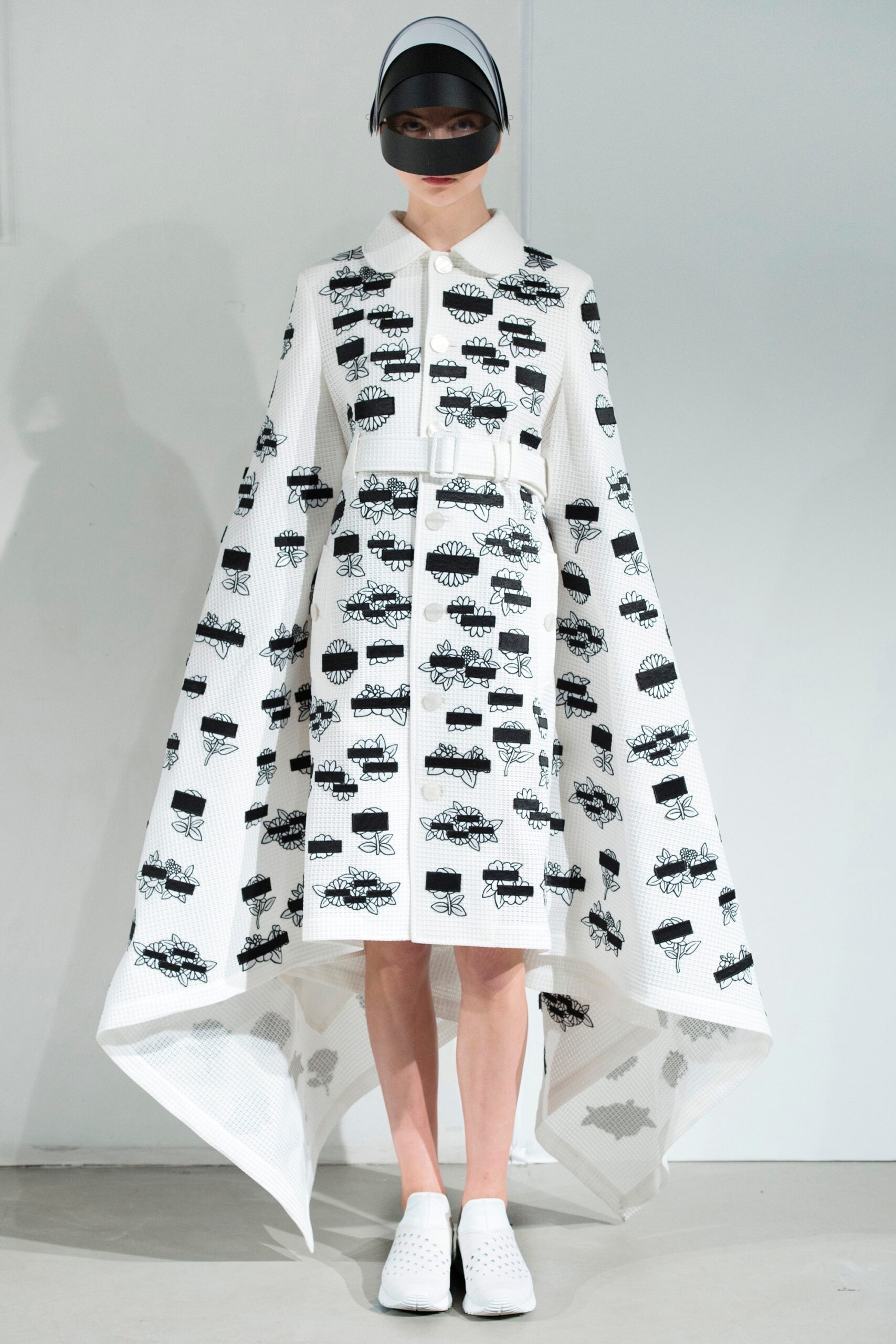 white and black printed midi dress