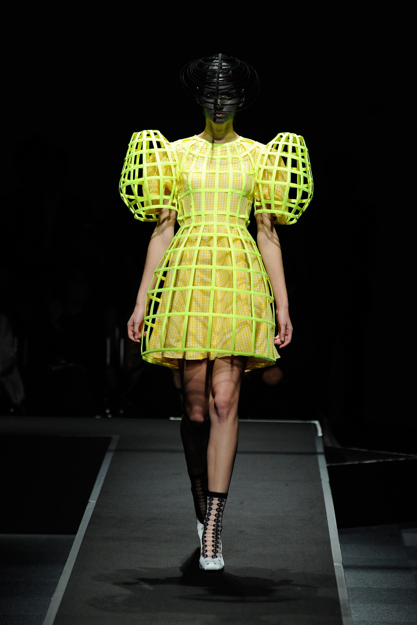 yellow structured mini dress