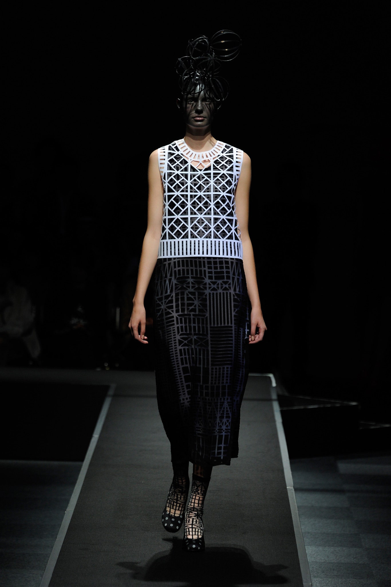 black and white printed midi dress