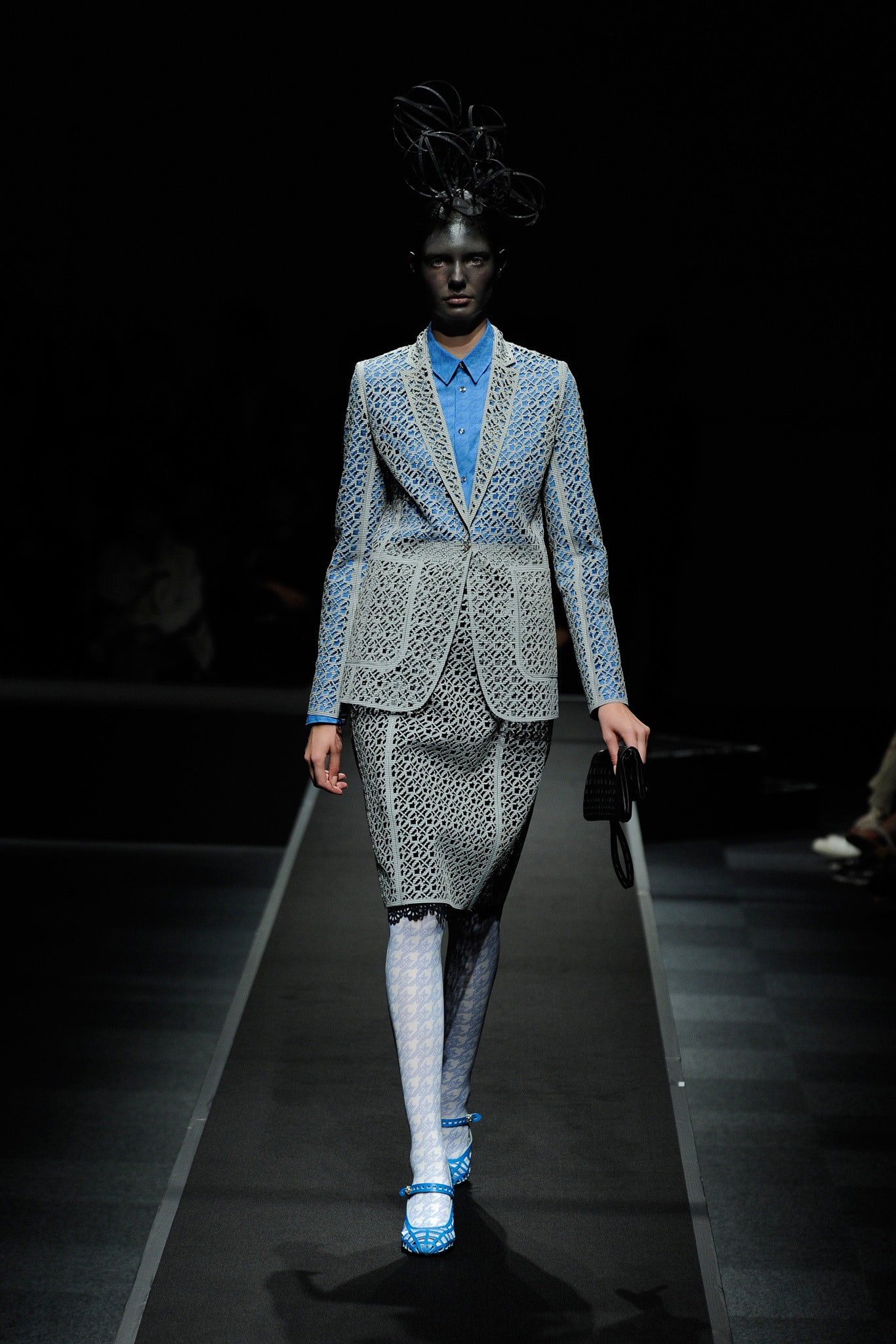 blue and white fitted suit