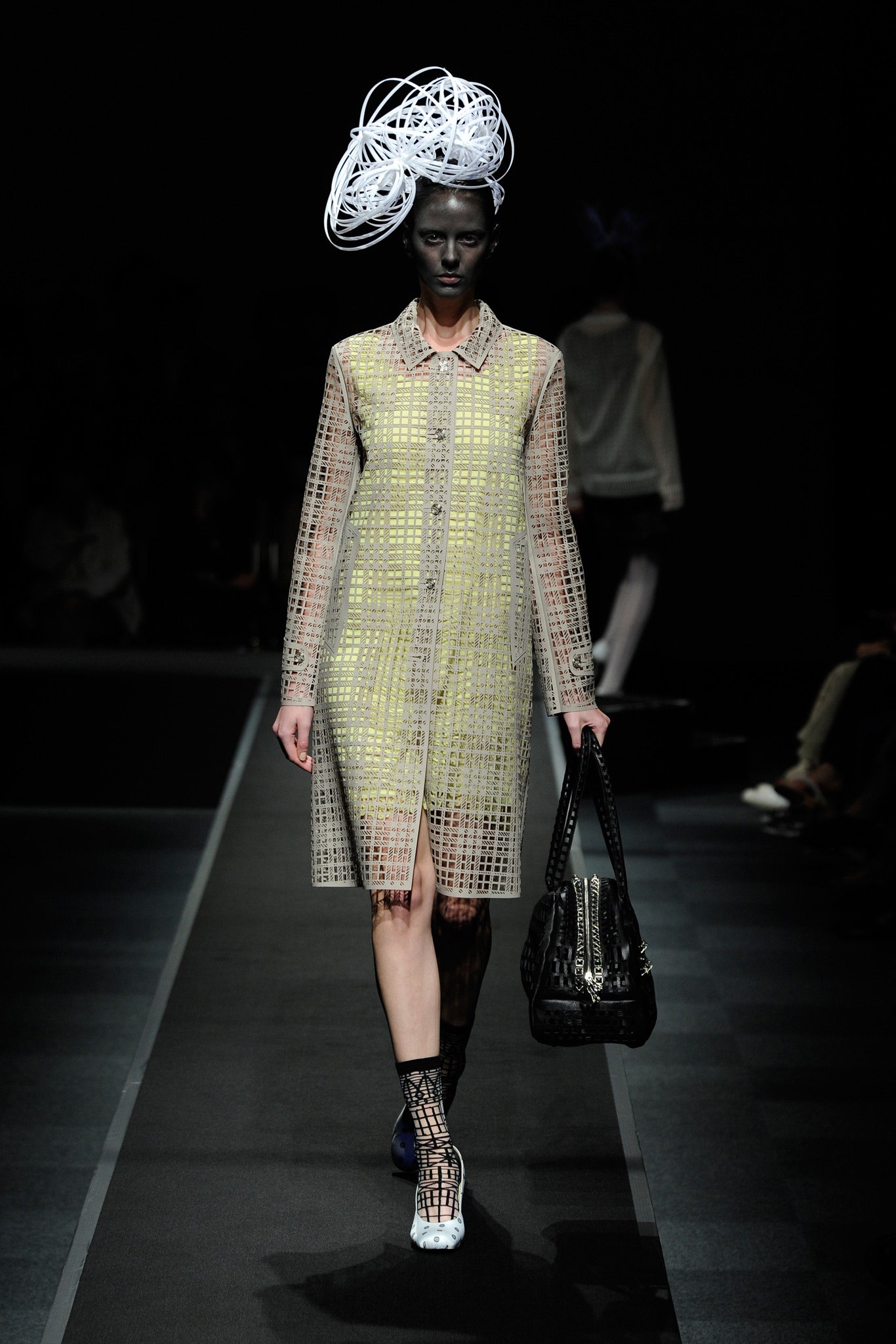 yellow sheer midi dress with bag