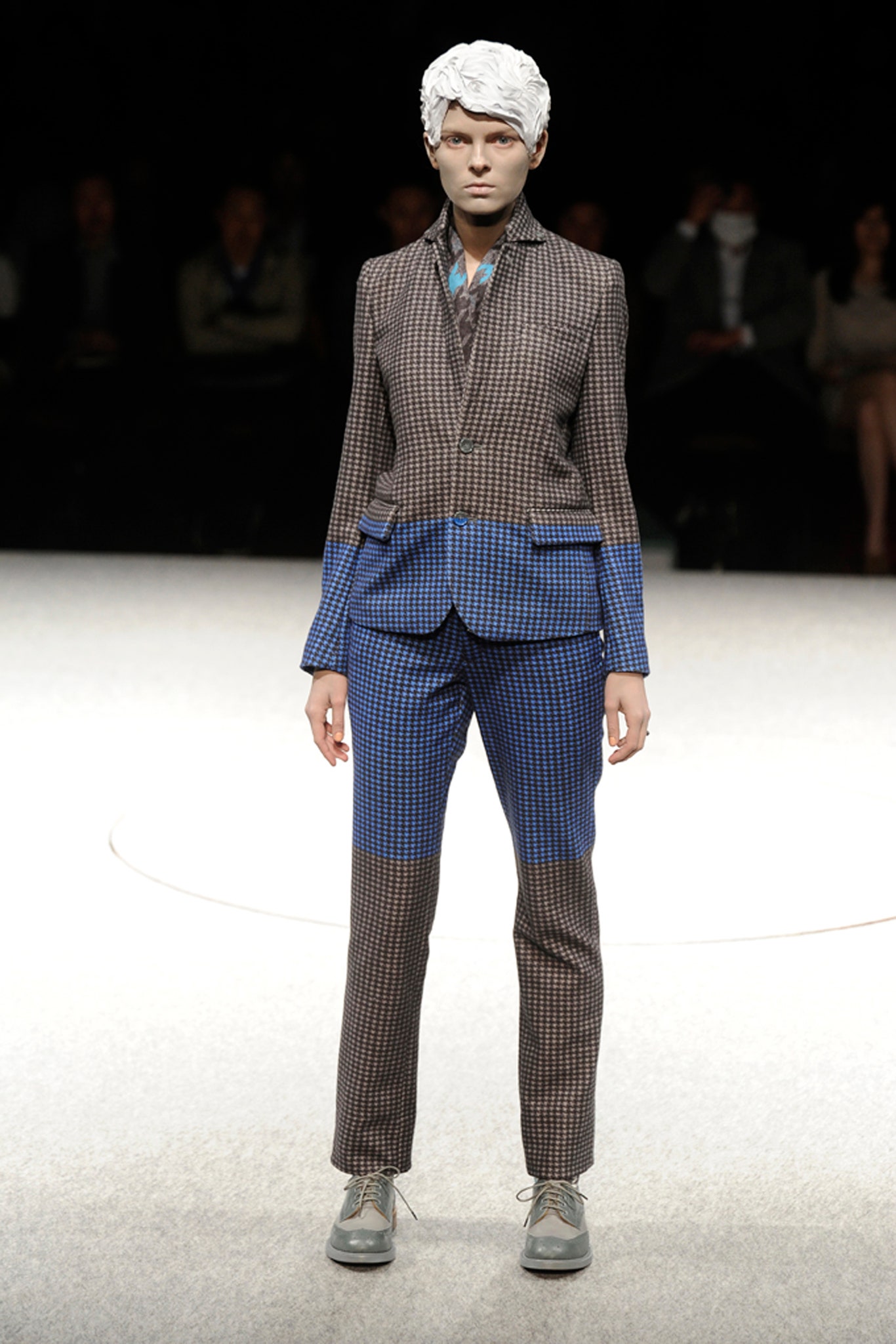 brown and blue checked suit