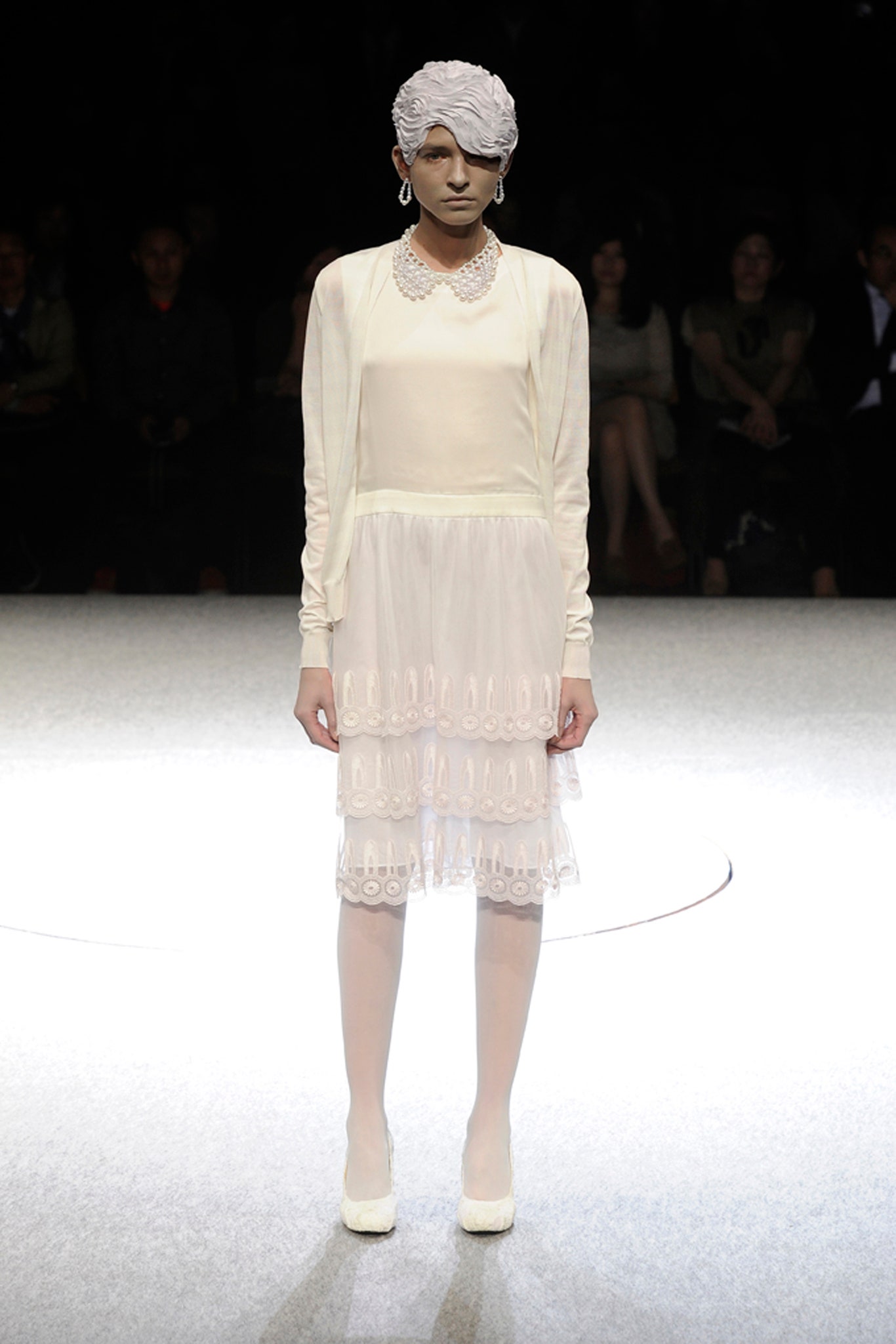 white silk long-sleeve dress