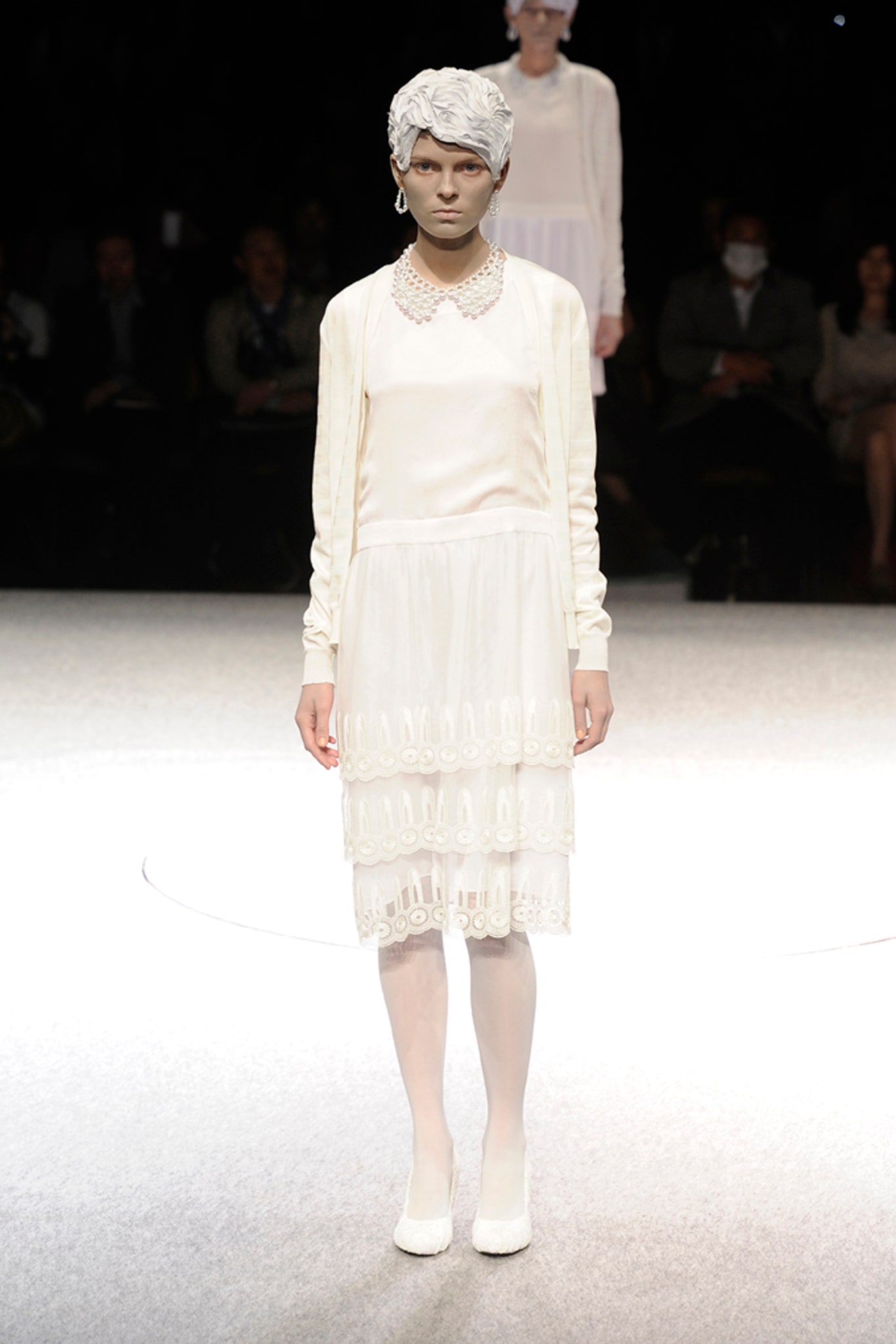 white silk long-sleeve dress