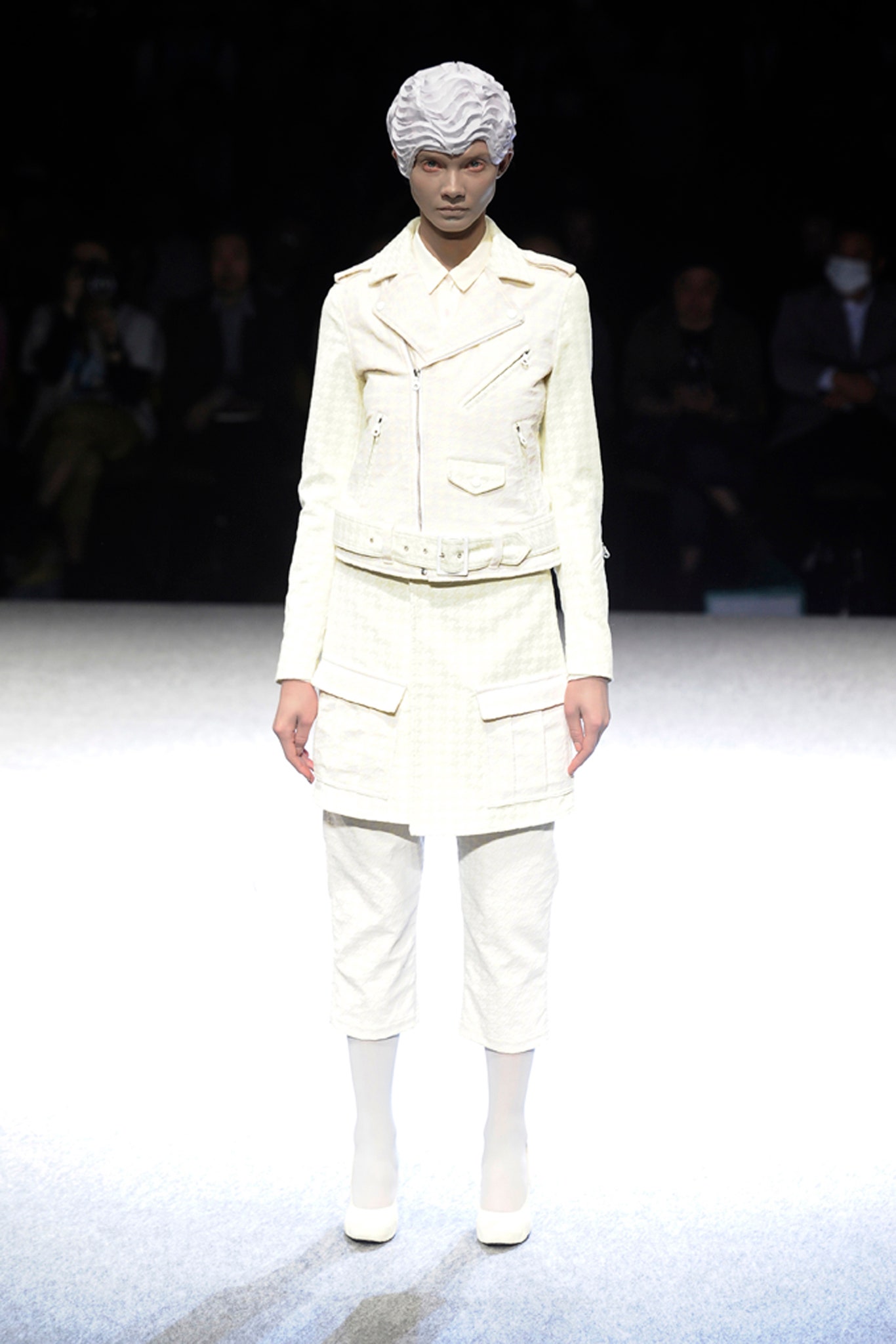 white fitted jacket and relaxed pants