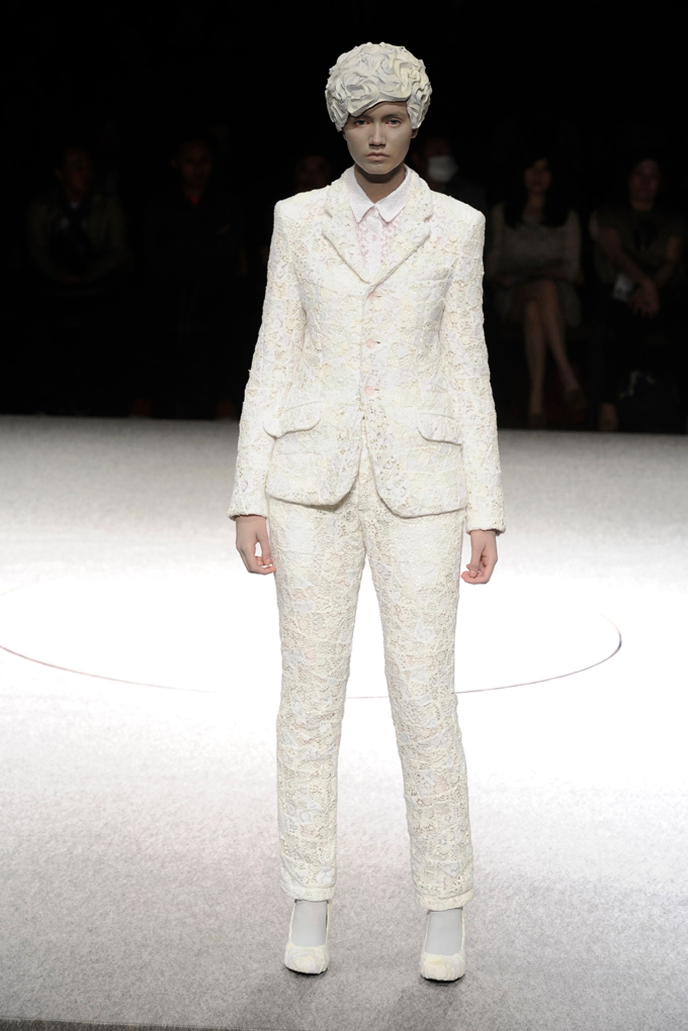 white lace tailored suit