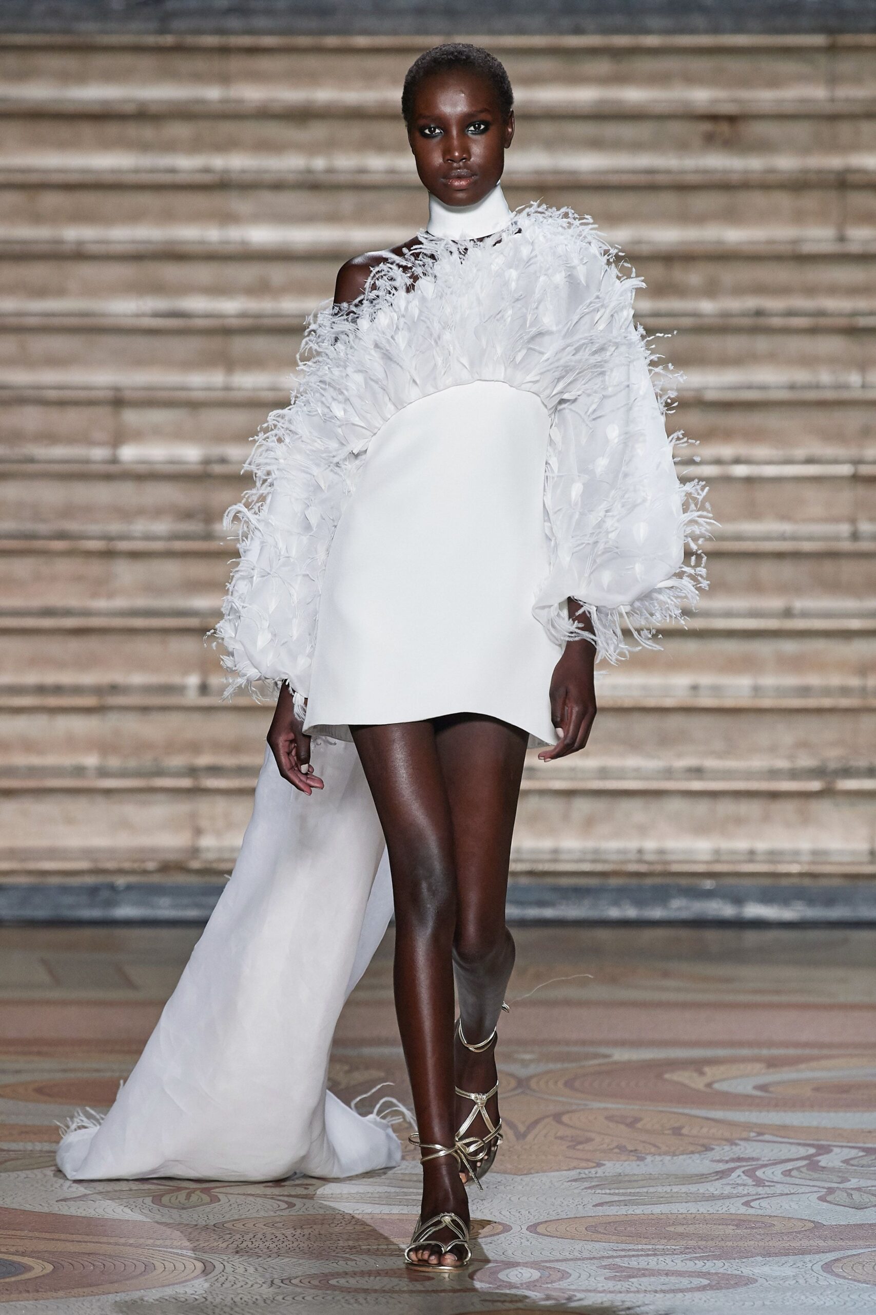 white ruffled off-shoulder dress