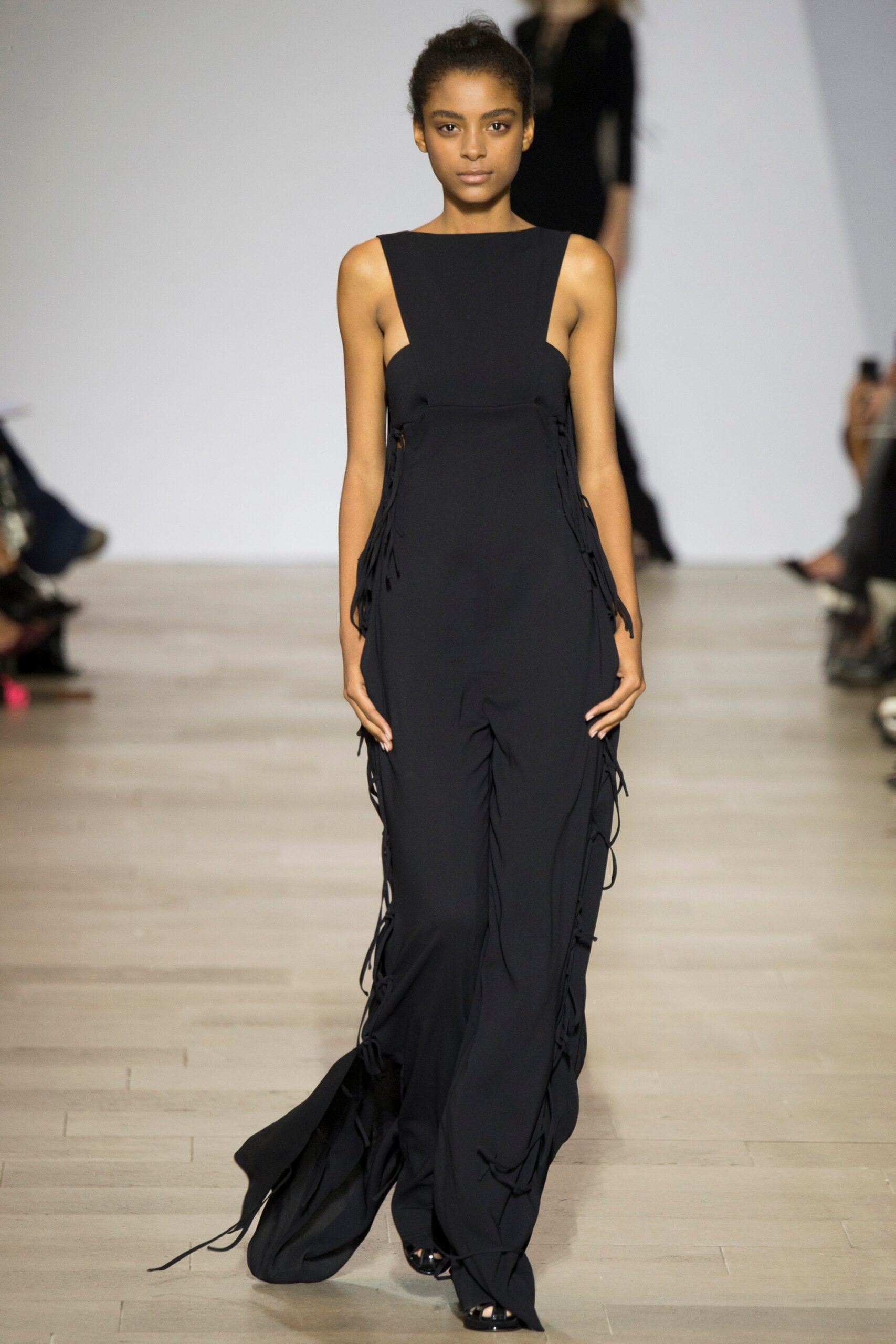 black silk sleeveless gown